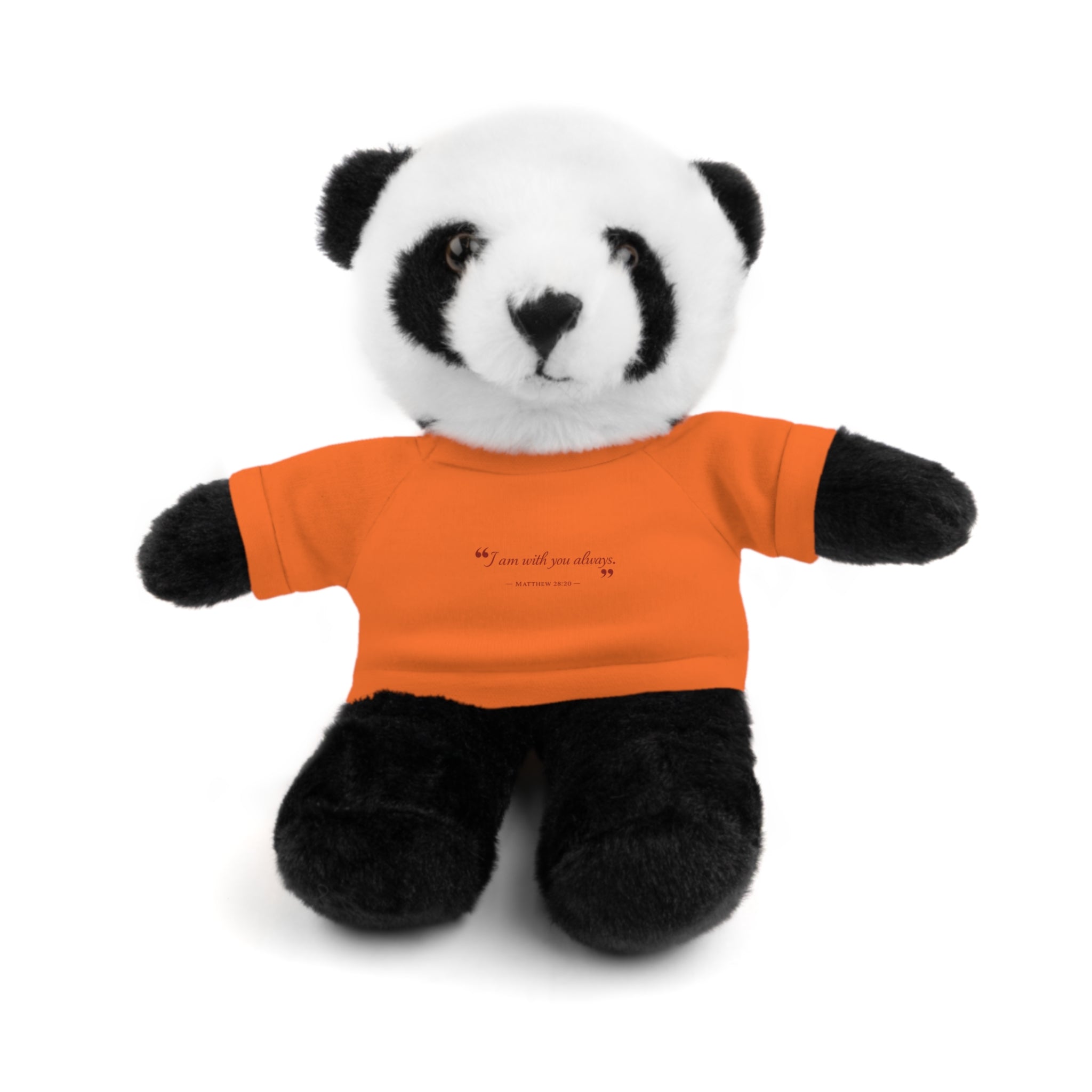 Plush Bear with “I am with you always.” — Matthew 28:20 Custom Tee – Soft Brown Teddy Gift