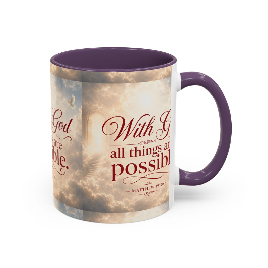 With God All Things Are Possible Accent Coffee Mug – Inspirational Christian Scripture 11/15oz