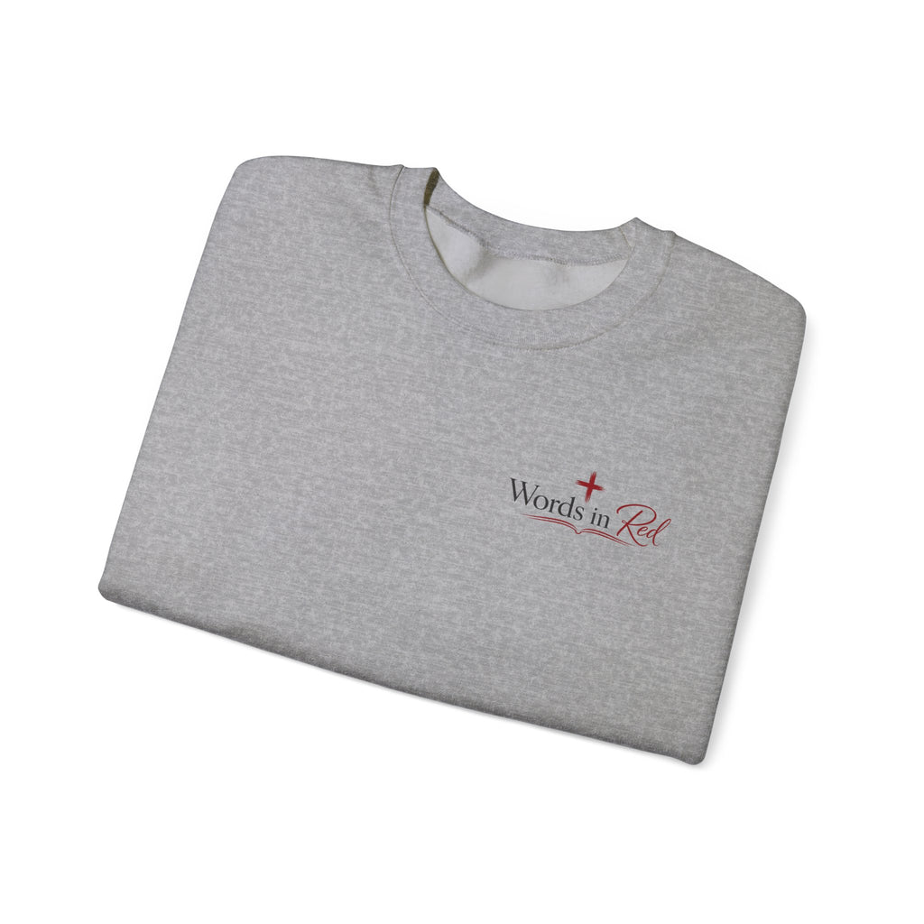 Crewneck Sweatshirt — "Words in Red" Christian Verse Comfort Pullover