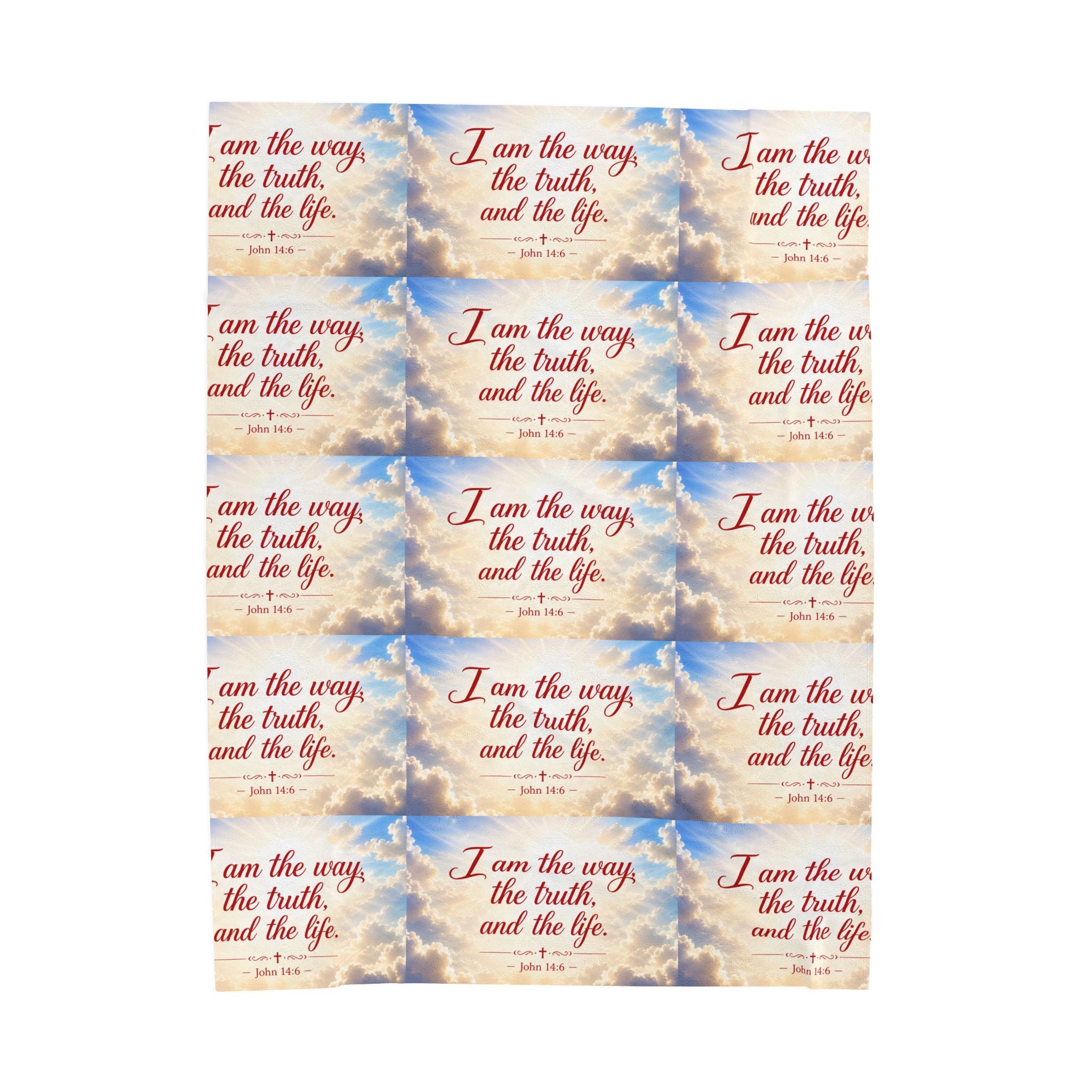 Christian Verse Velveteen Plush Blanket — “I am the way, the truth, and the life.” Sky Design
