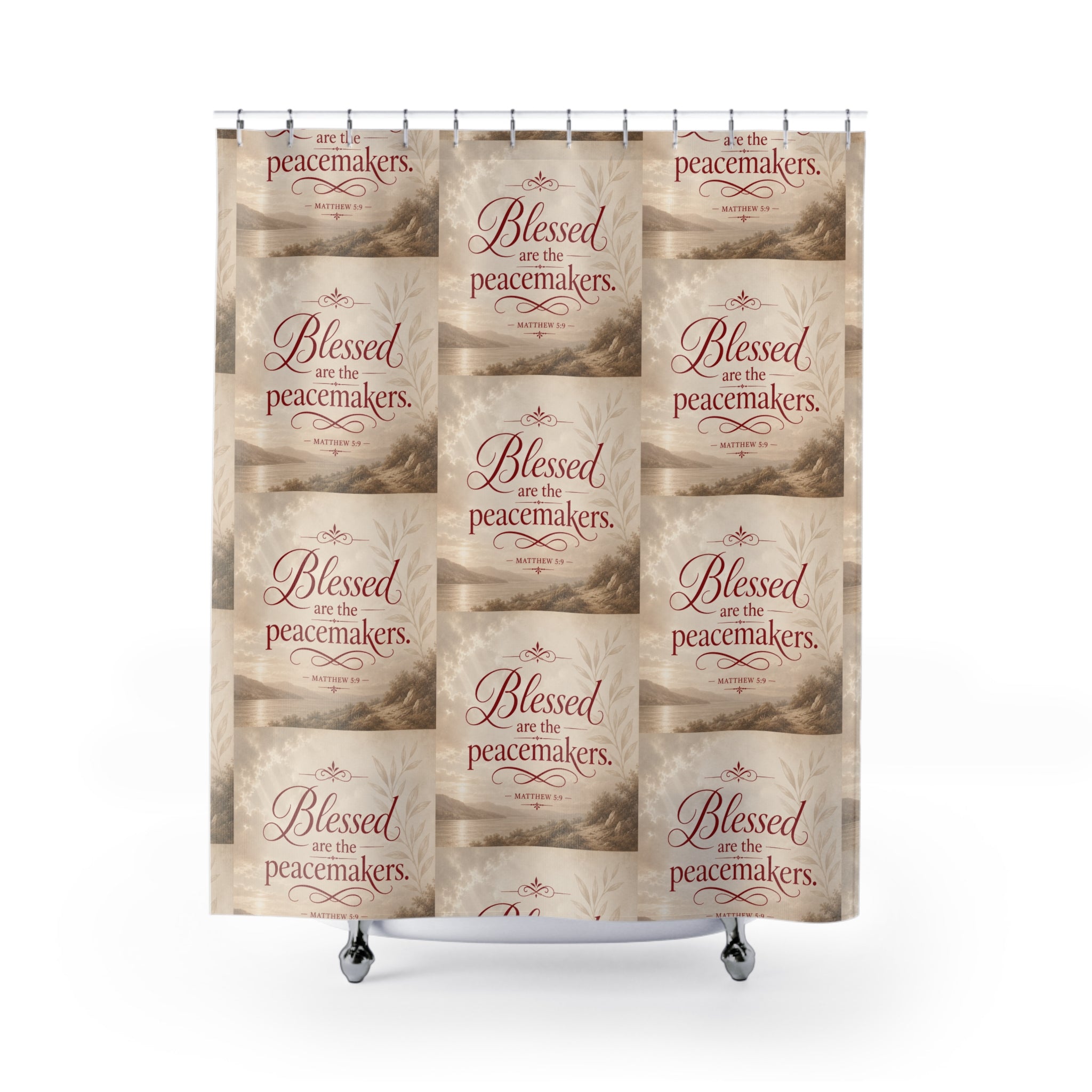 Blessed Are the Peacemakers Shower Curtain — Christian Inspirational Bathroom Decor