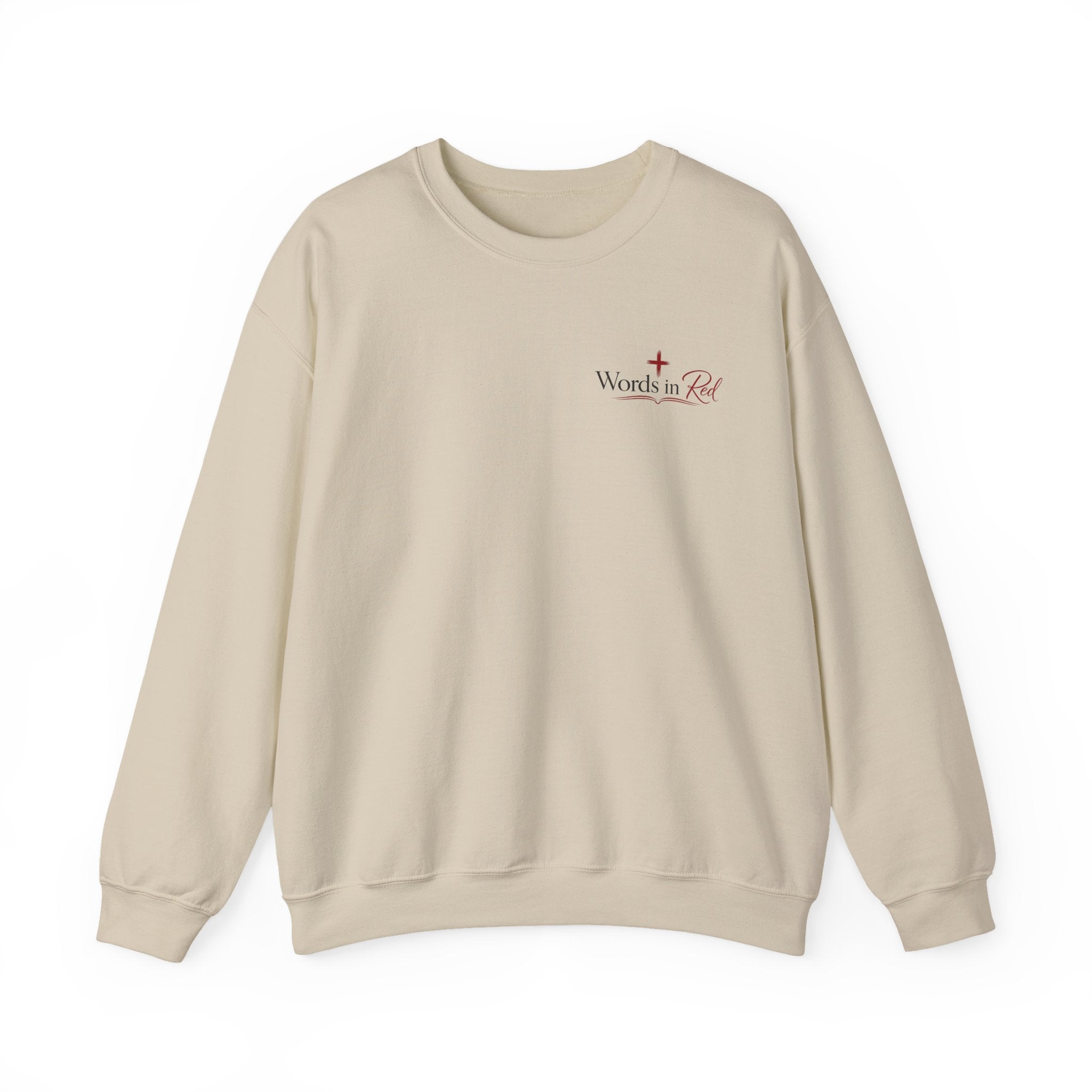 Crewneck Sweatshirt — "Words in Red" Christian Verse Comfort Pullover