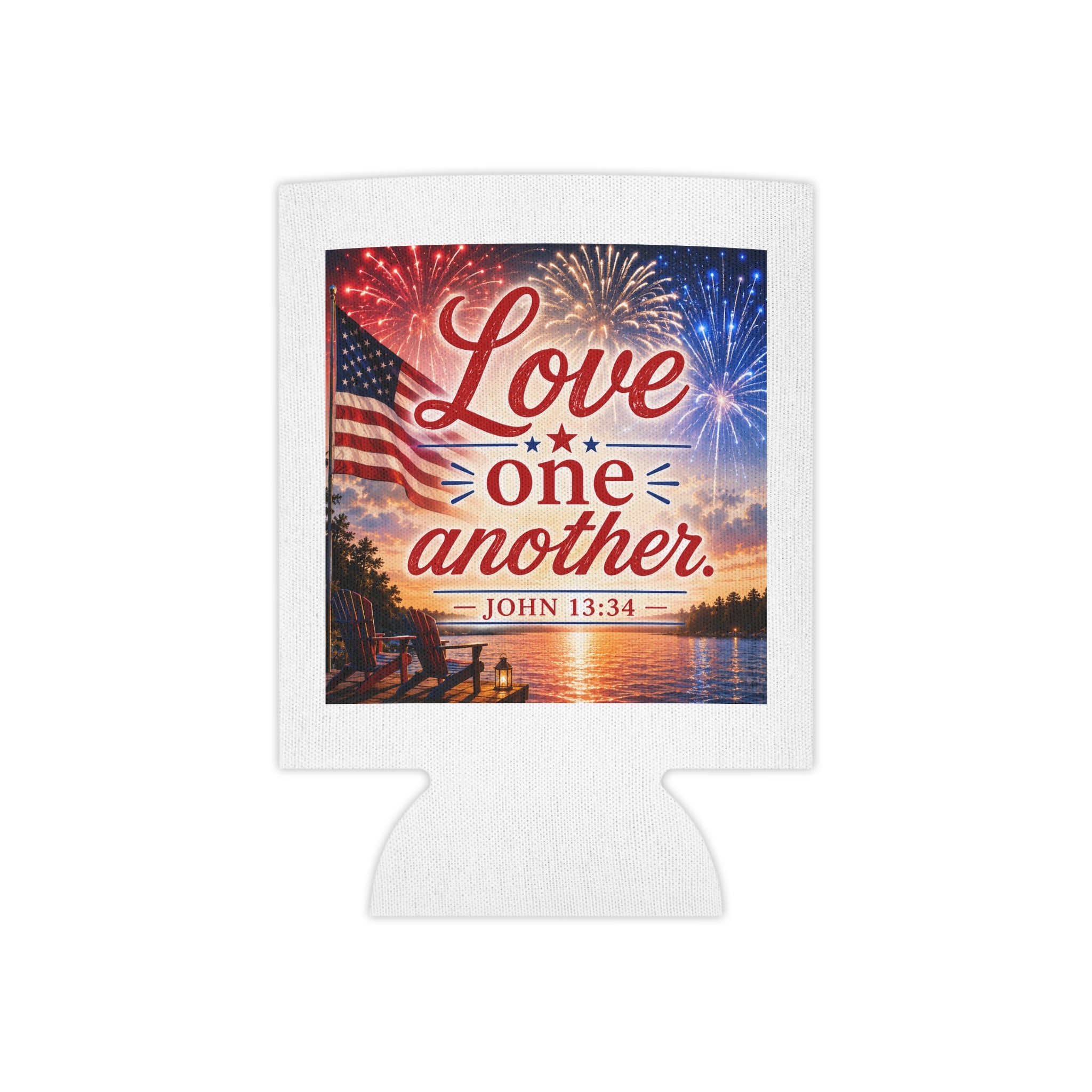 Patriotic Can Cooler "Love One Another"  — John 13:34 - July 4th Beverage Cooler