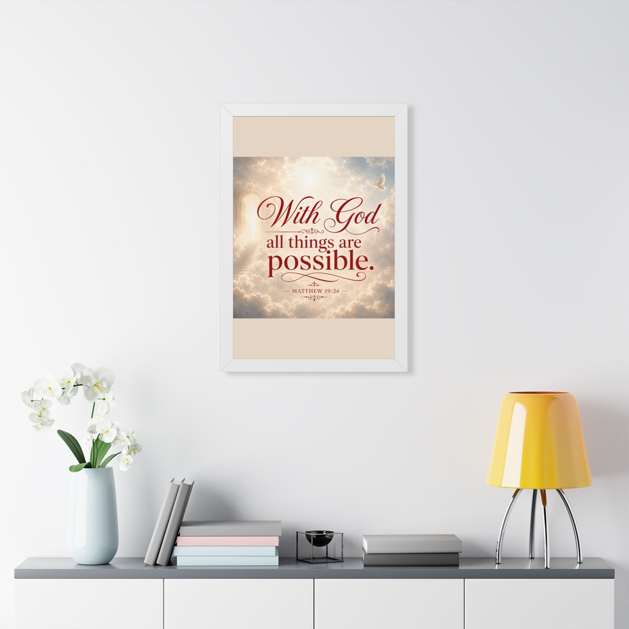 Framed Poster — "With God All Things Are Possible" Biblical Wall Art (Matthew 19:26)