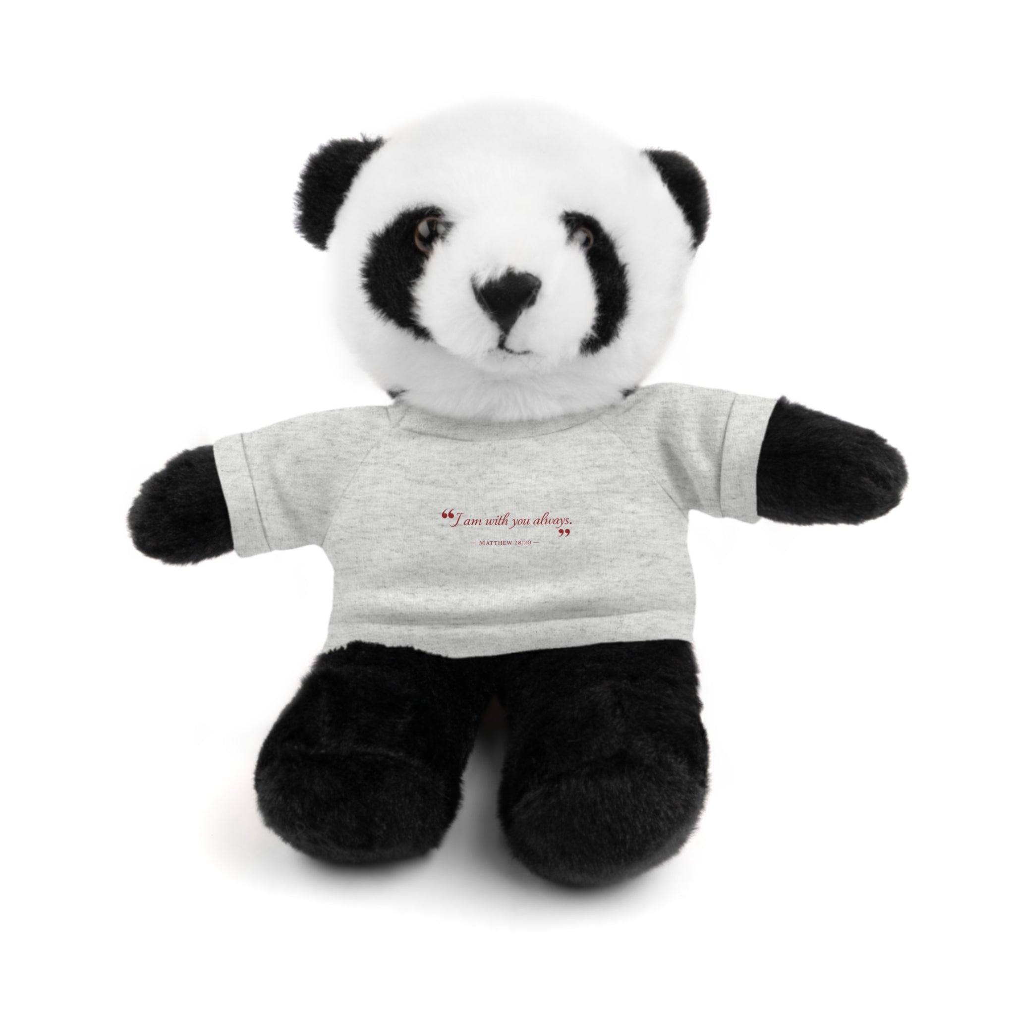 Plush Bear with “I am with you always.” — Matthew 28:20 Custom Tee – Soft Brown Teddy Gift