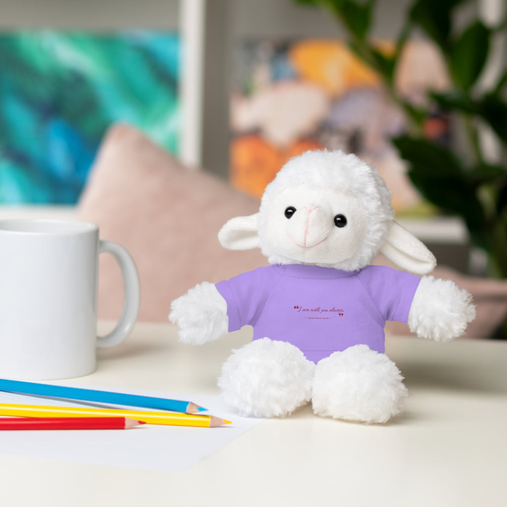 Plush Bear with “I am with you always.” — Matthew 28:20 Custom Tee – Soft Brown Teddy Gift