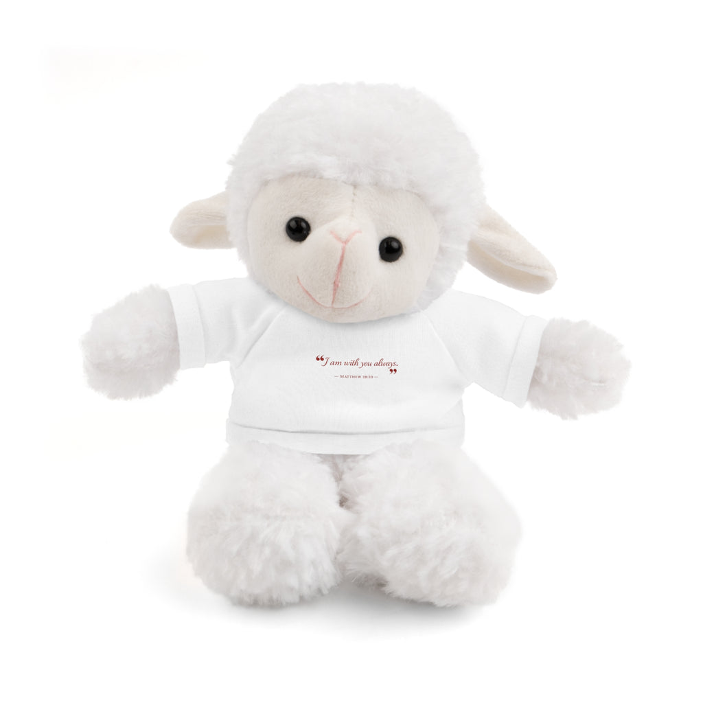 Plush Bear with “I am with you always.” — Matthew 28:20 Custom Tee – Soft Brown Teddy Gift