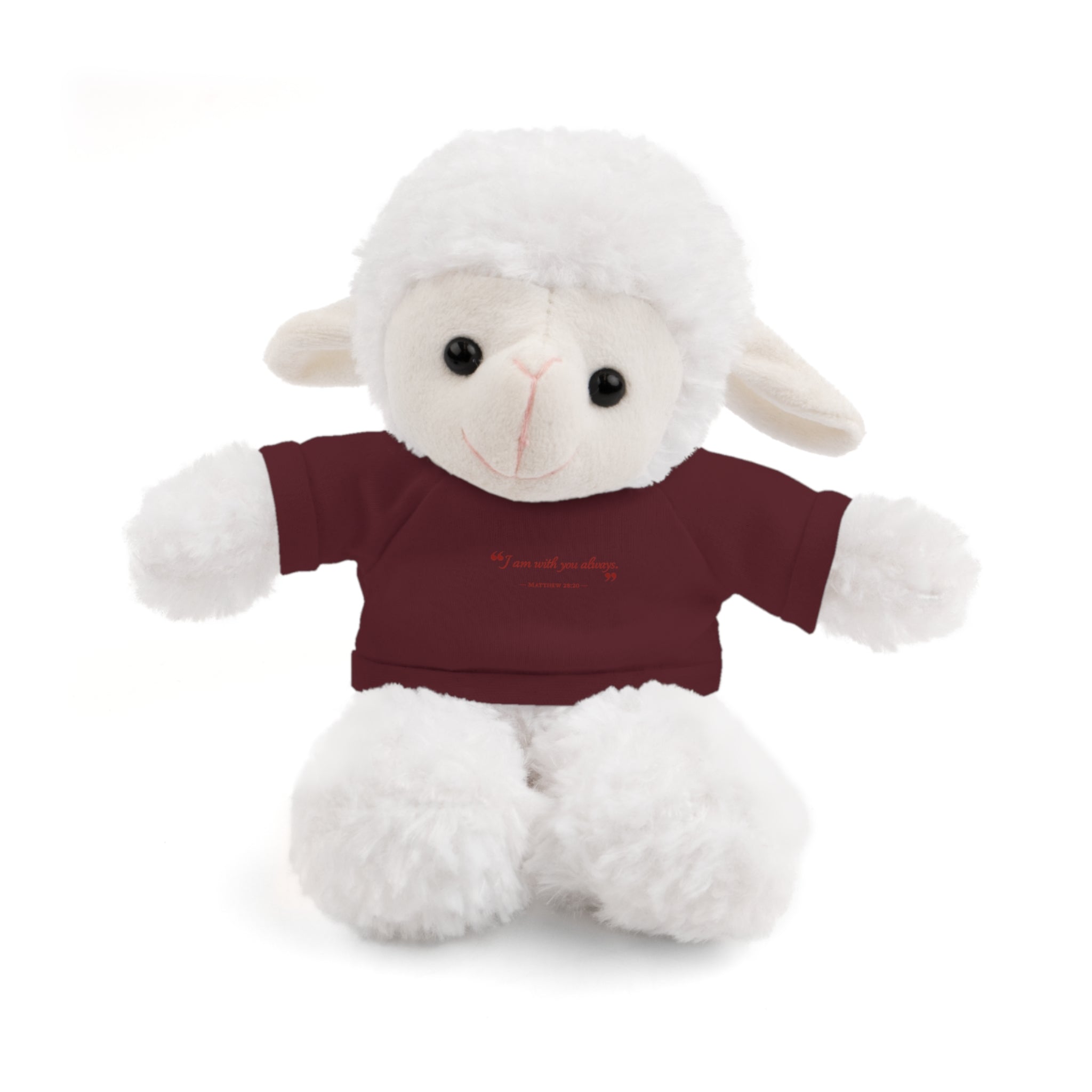 Plush Bear with “I am with you always.” — Matthew 28:20 Custom Tee – Soft Brown Teddy Gift
