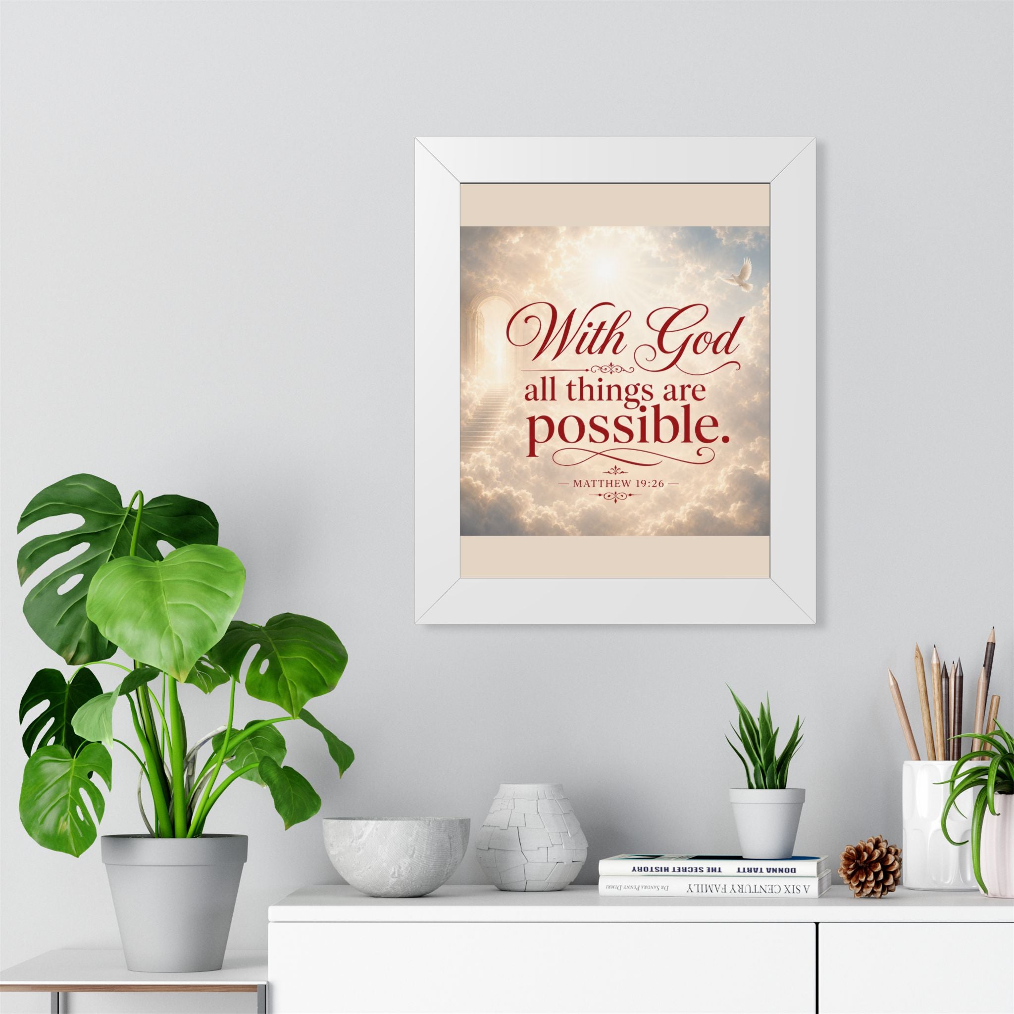 Framed Poster — "With God All Things Are Possible" Biblical Wall Art (Matthew 19:26)