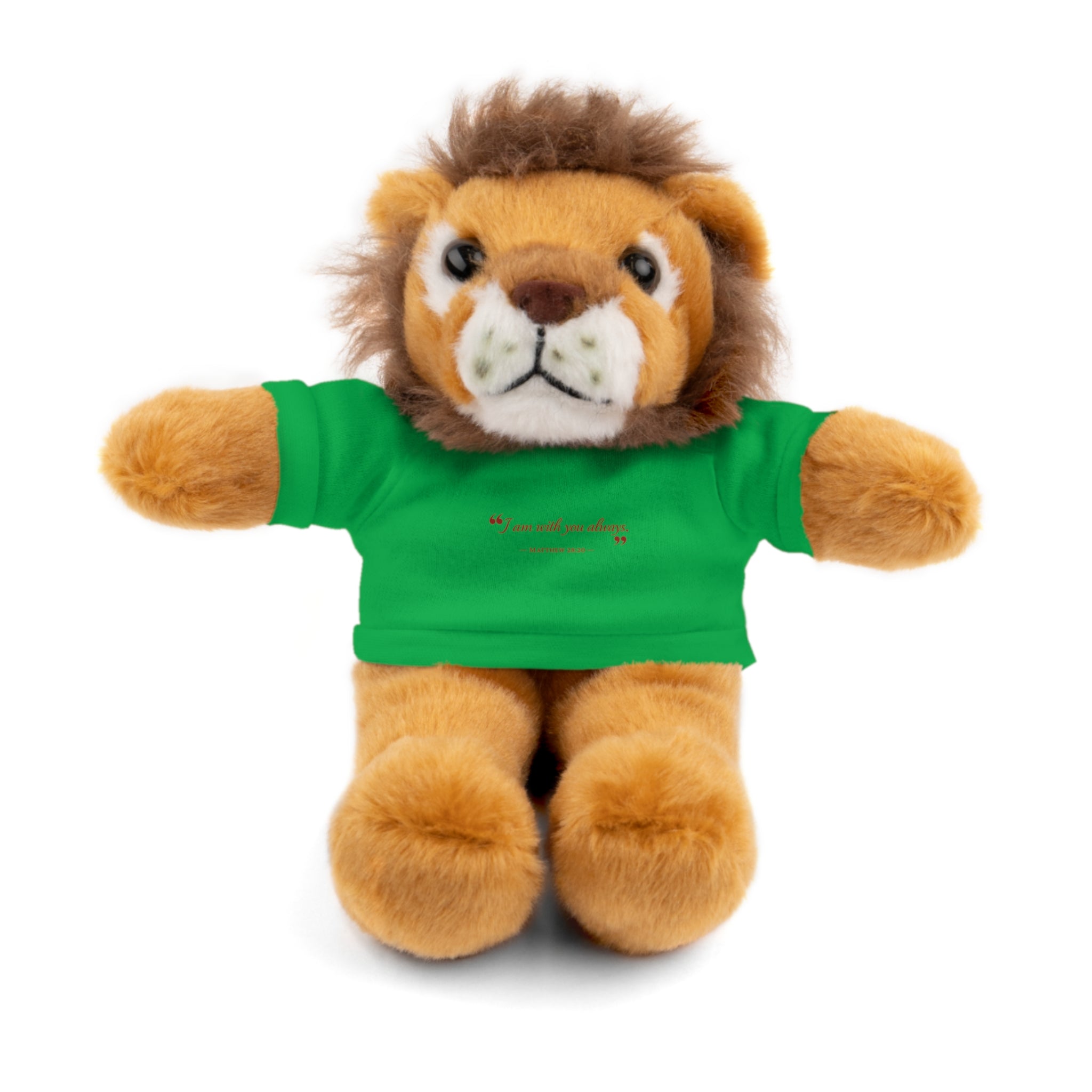 Plush Bear with “I am with you always.” — Matthew 28:20 Custom Tee – Soft Brown Teddy Gift