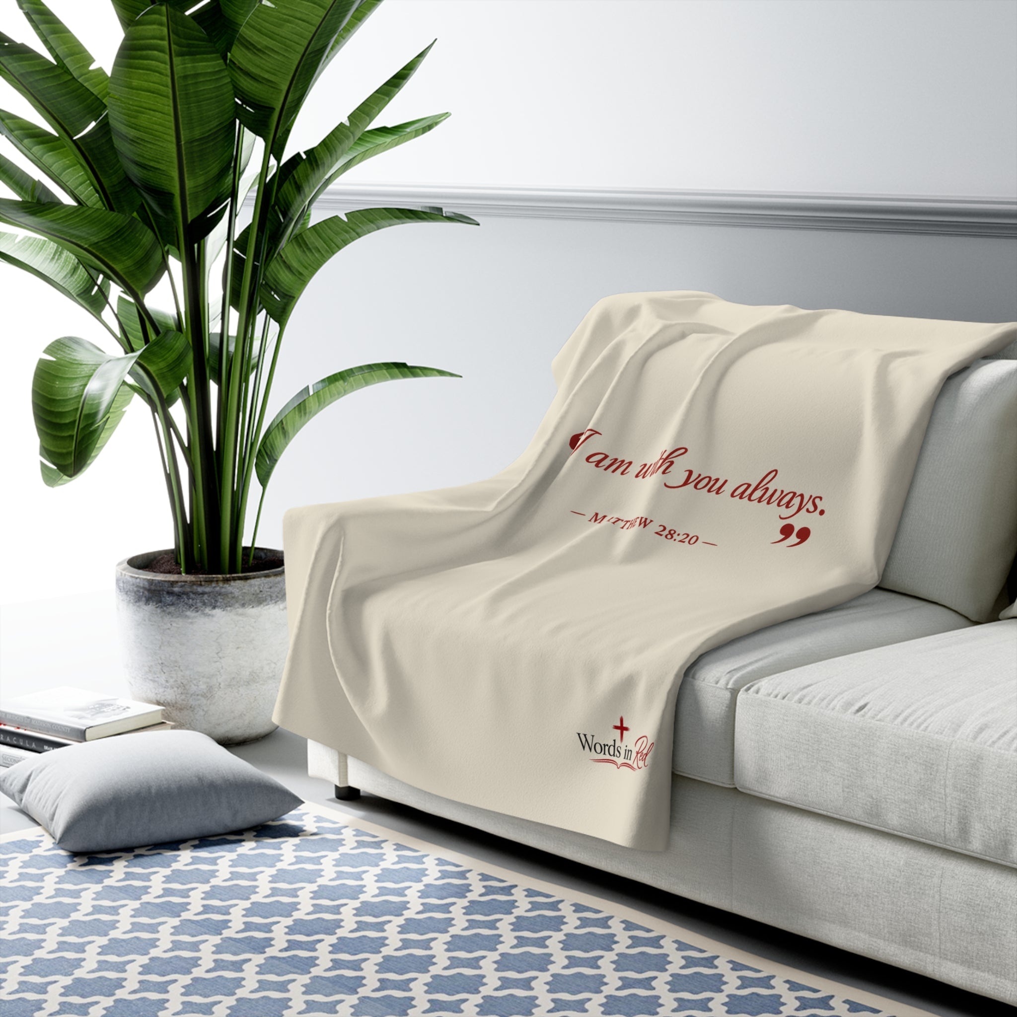 Sherpa Blanket - "I am with you always" Matthew 28:20 Christian Fleece Throw