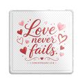 Love Never Fails Statue — Custom Romantic Bible Verse Figurine (1 Corinthians 13:8)