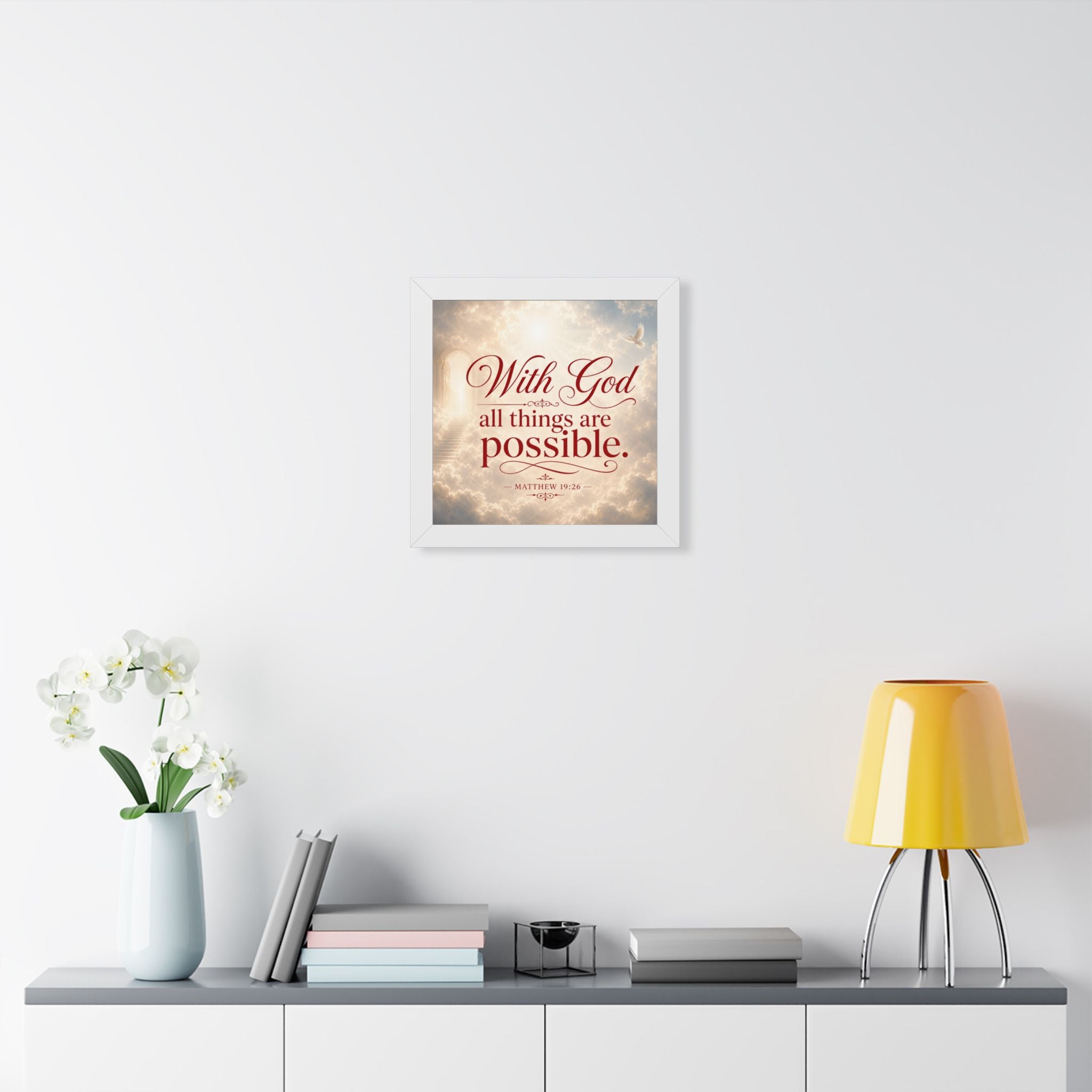 Framed Poster — "With God All Things Are Possible" Biblical Wall Art (Matthew 19:26)
