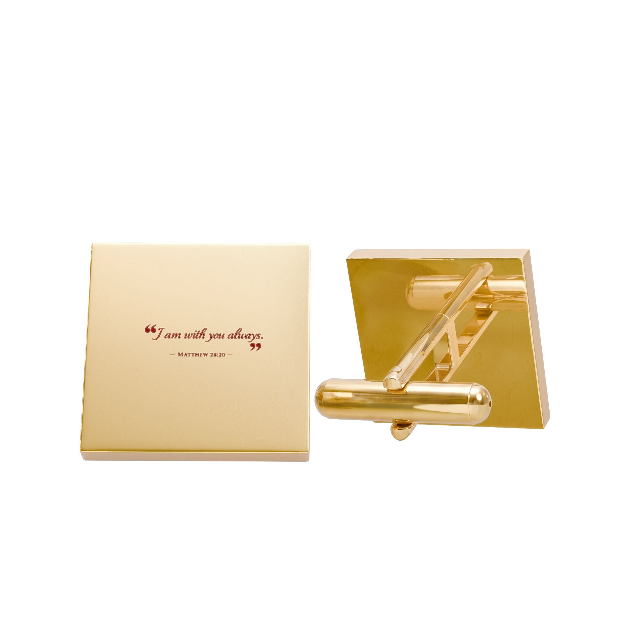 Gold or Silver Square Cufflinks embossed with "I am with you always" Matthew 28:20