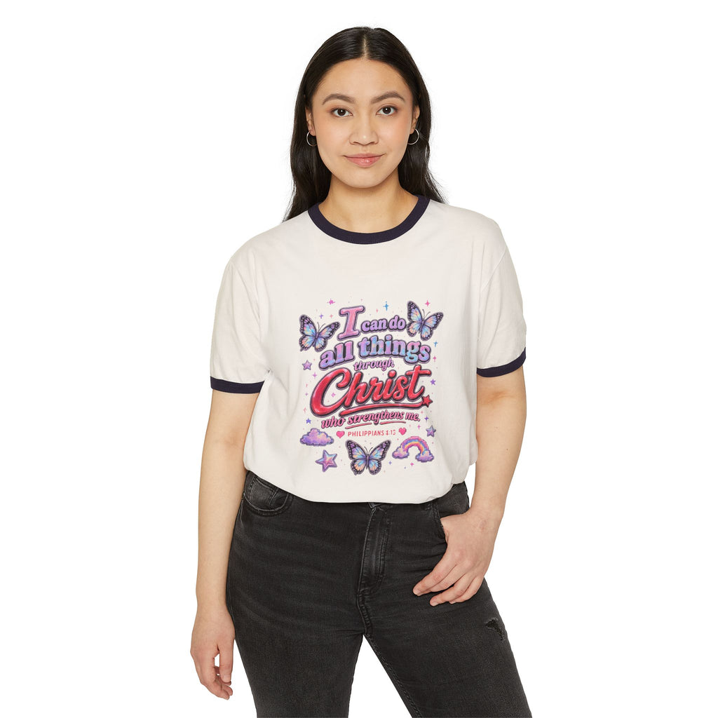 'I can do all things through Christ who strengthens me' Cotton Ringer T-Shirt