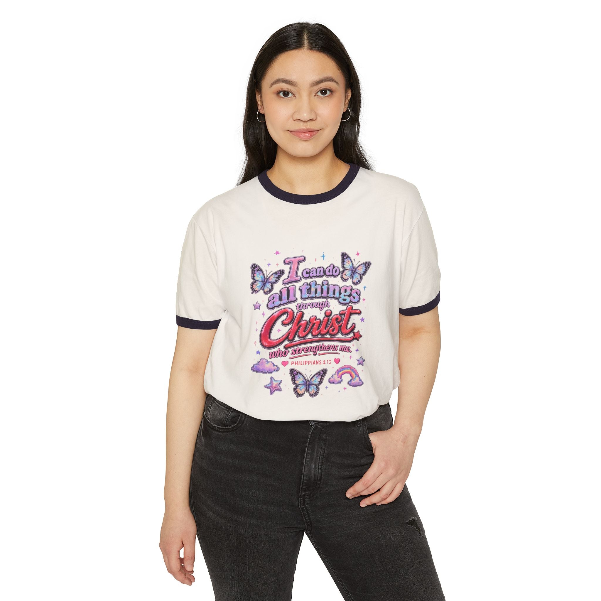 'I can do all things through Christ who strengthens me' Cotton Ringer T-Shirt
