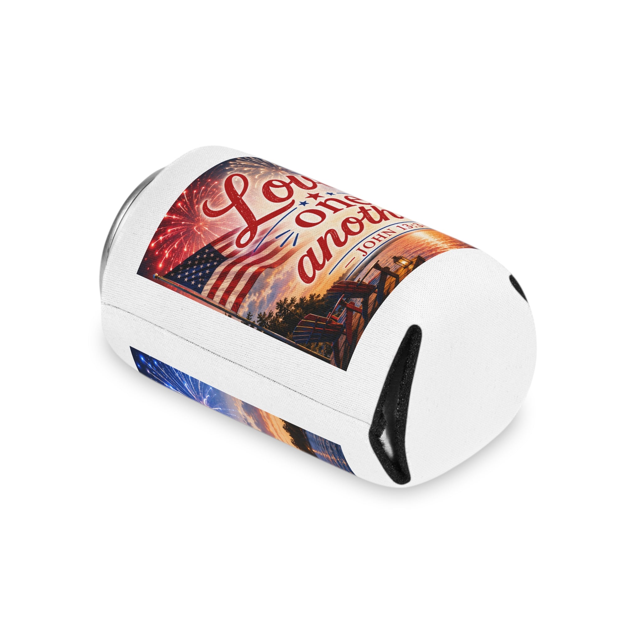 Patriotic Can Cooler "Love One Another"  — John 13:34 - July 4th Beverage Cooler