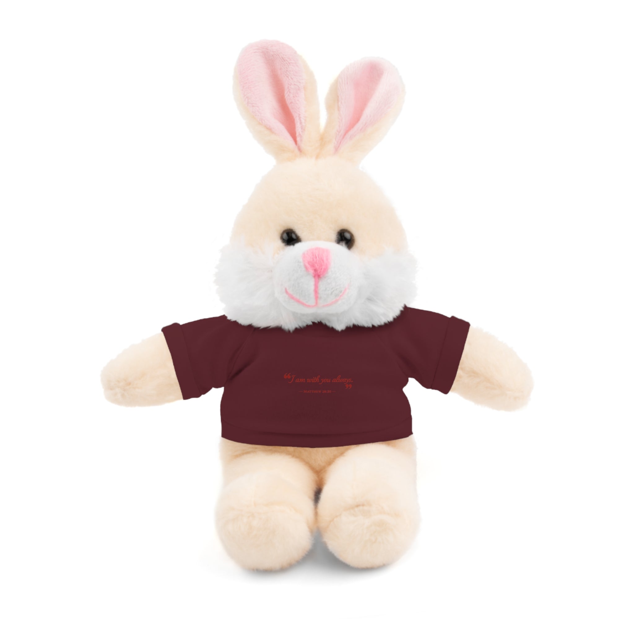 Plush Bear with “I am with you always.” — Matthew 28:20 Custom Tee – Soft Brown Teddy Gift