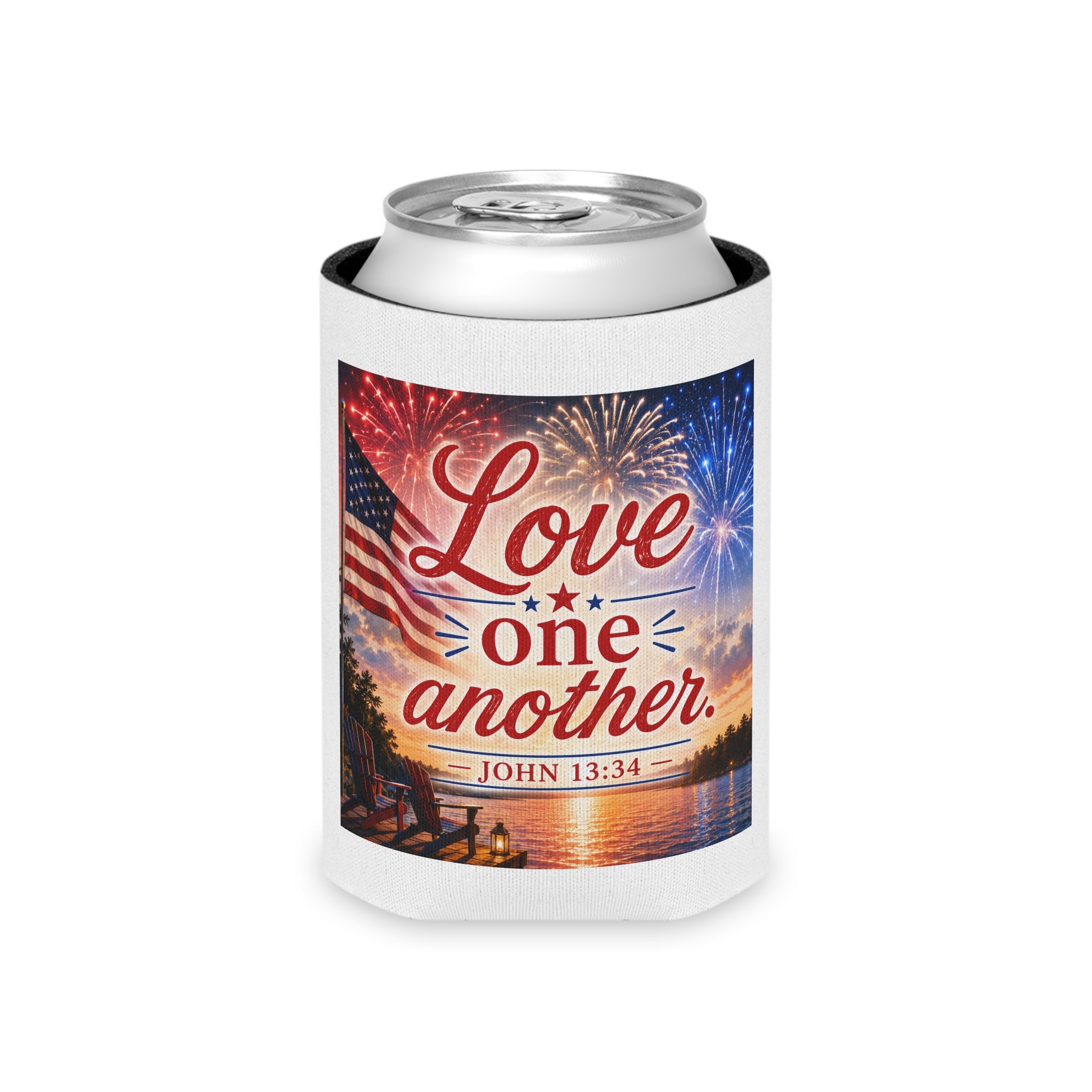 Patriotic Can Cooler "Love One Another"  — John 13:34 - July 4th Beverage Cooler