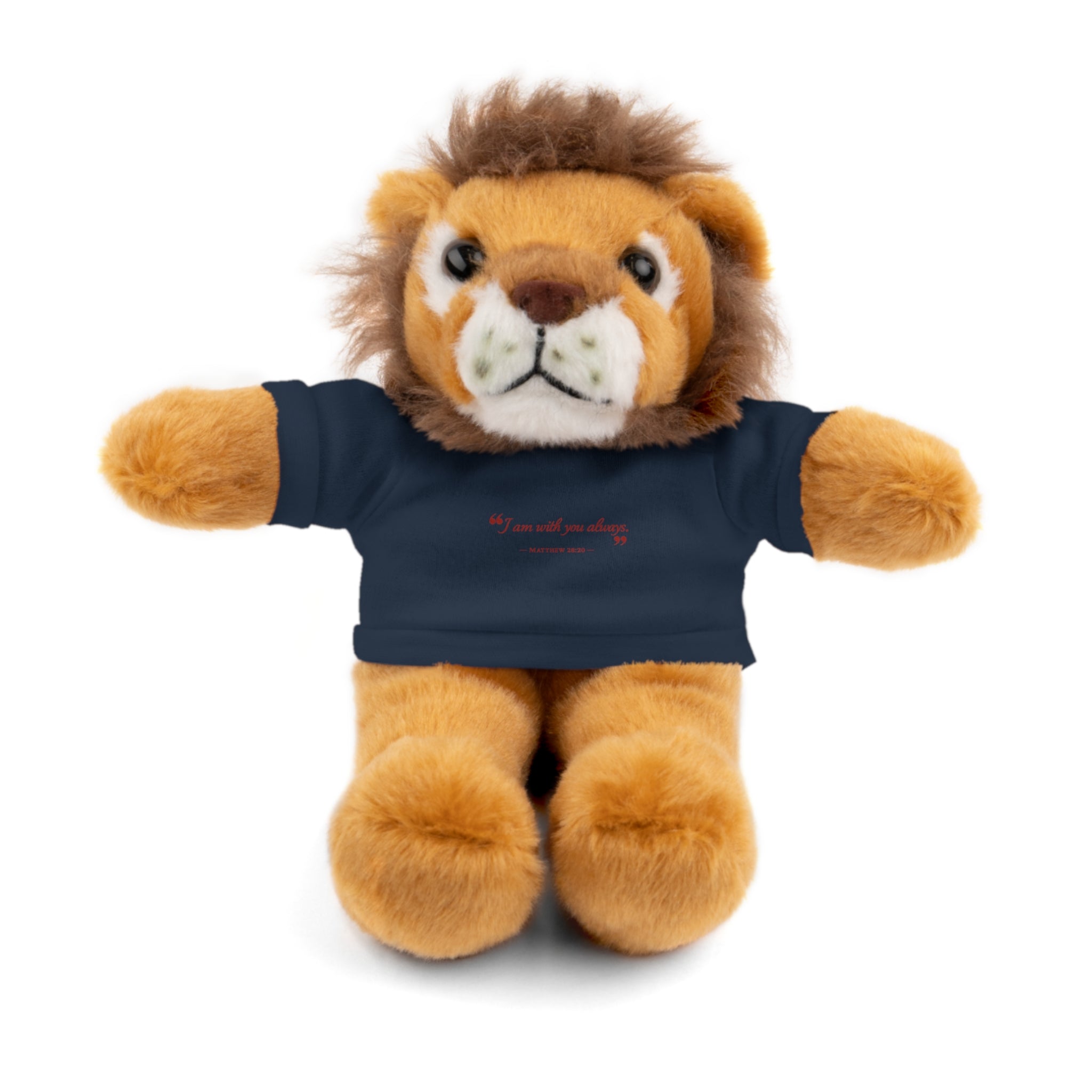 Plush Bear with “I am with you always.” — Matthew 28:20 Custom Tee – Soft Brown Teddy Gift
