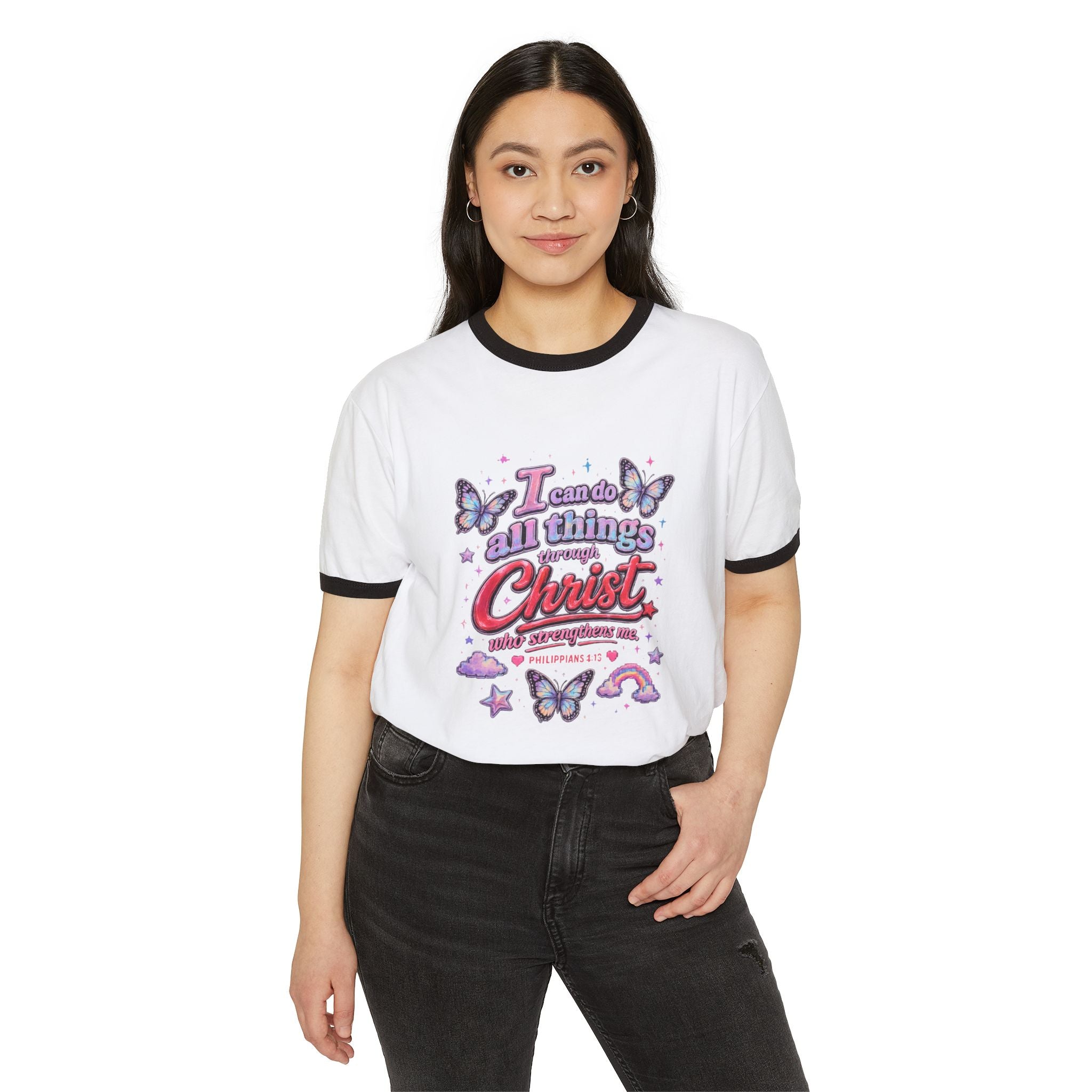 'I can do all things through Christ who strengthens me' Cotton Ringer T-Shirt
