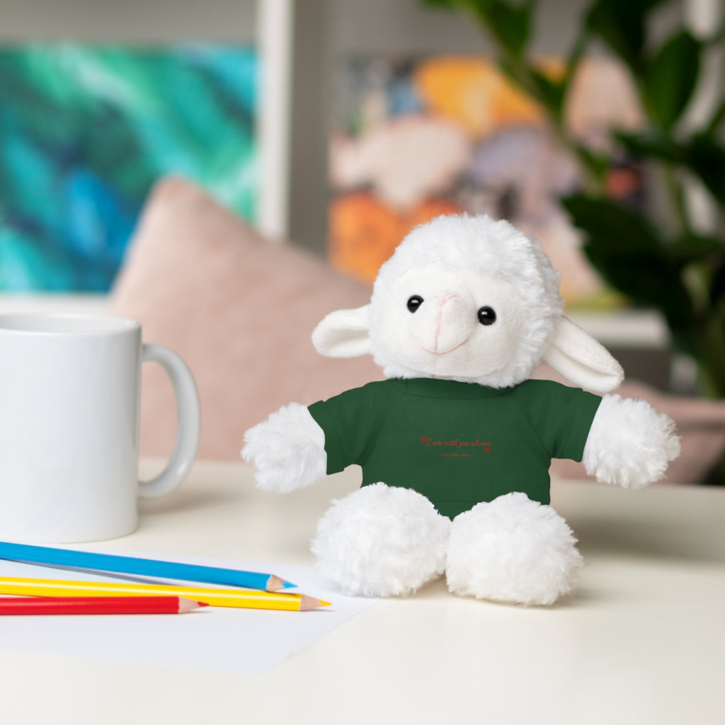 Plush Bear with “I am with you always.” — Matthew 28:20 Custom Tee – Soft Brown Teddy Gift
