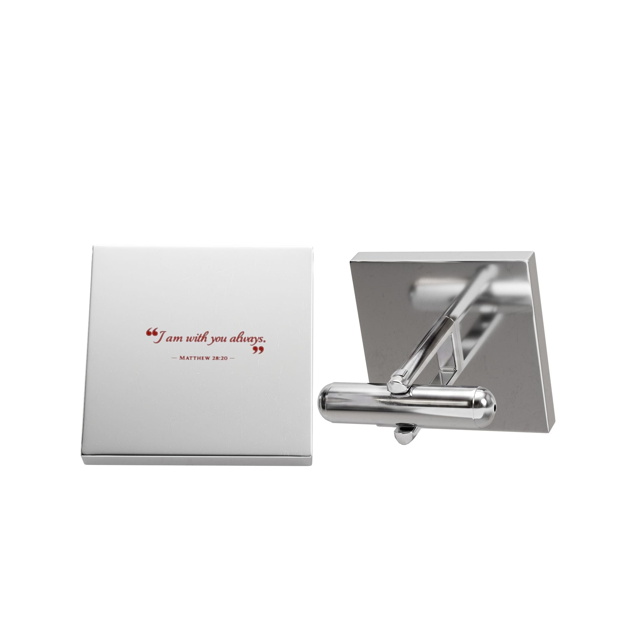 Gold or Silver Square Cufflinks embossed with "I am with you always" Matthew 28:20