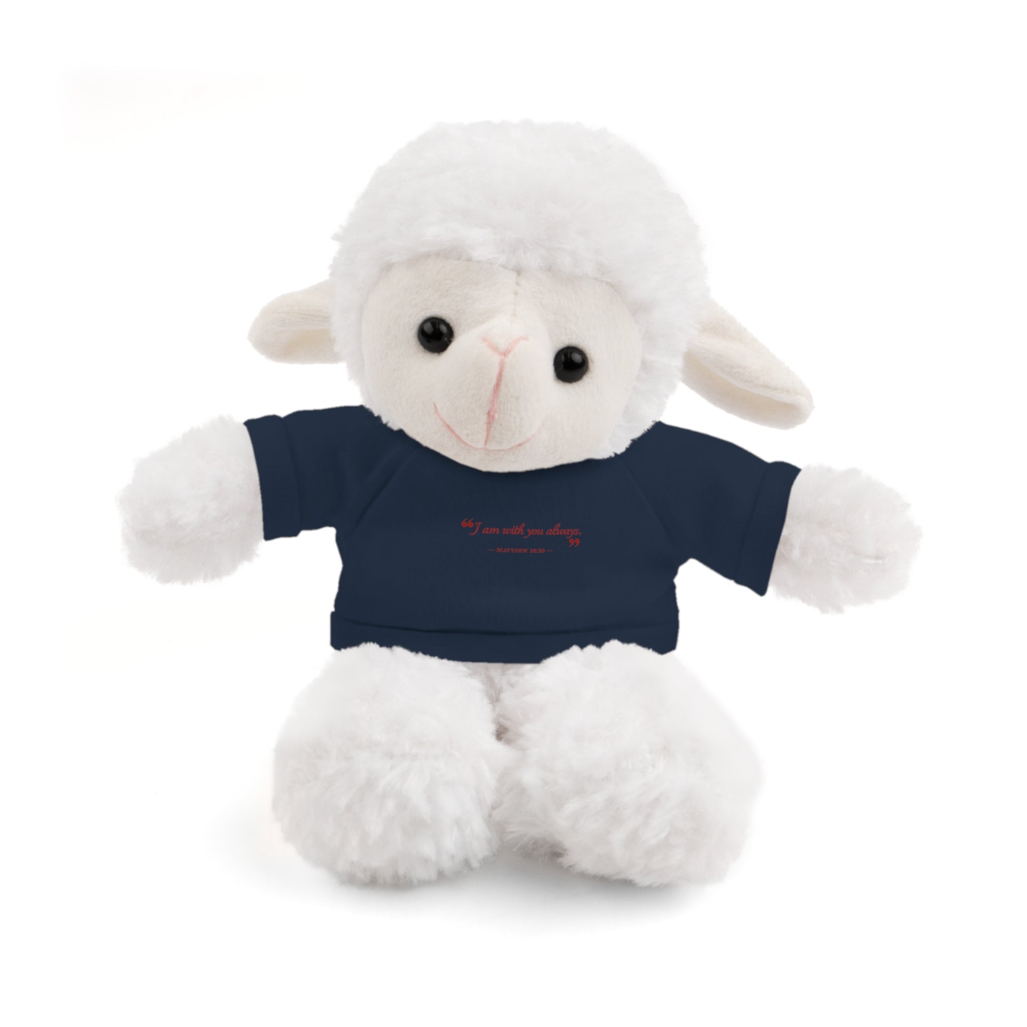 Plush Bear with “I am with you always.” — Matthew 28:20 Custom Tee – Soft Brown Teddy Gift
