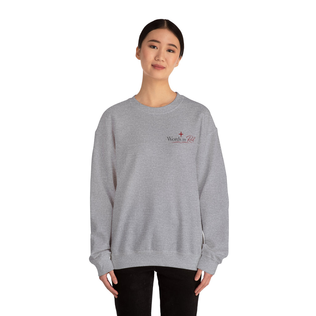 Crewneck Sweatshirt — "Words in Red" Christian Verse Comfort Pullover