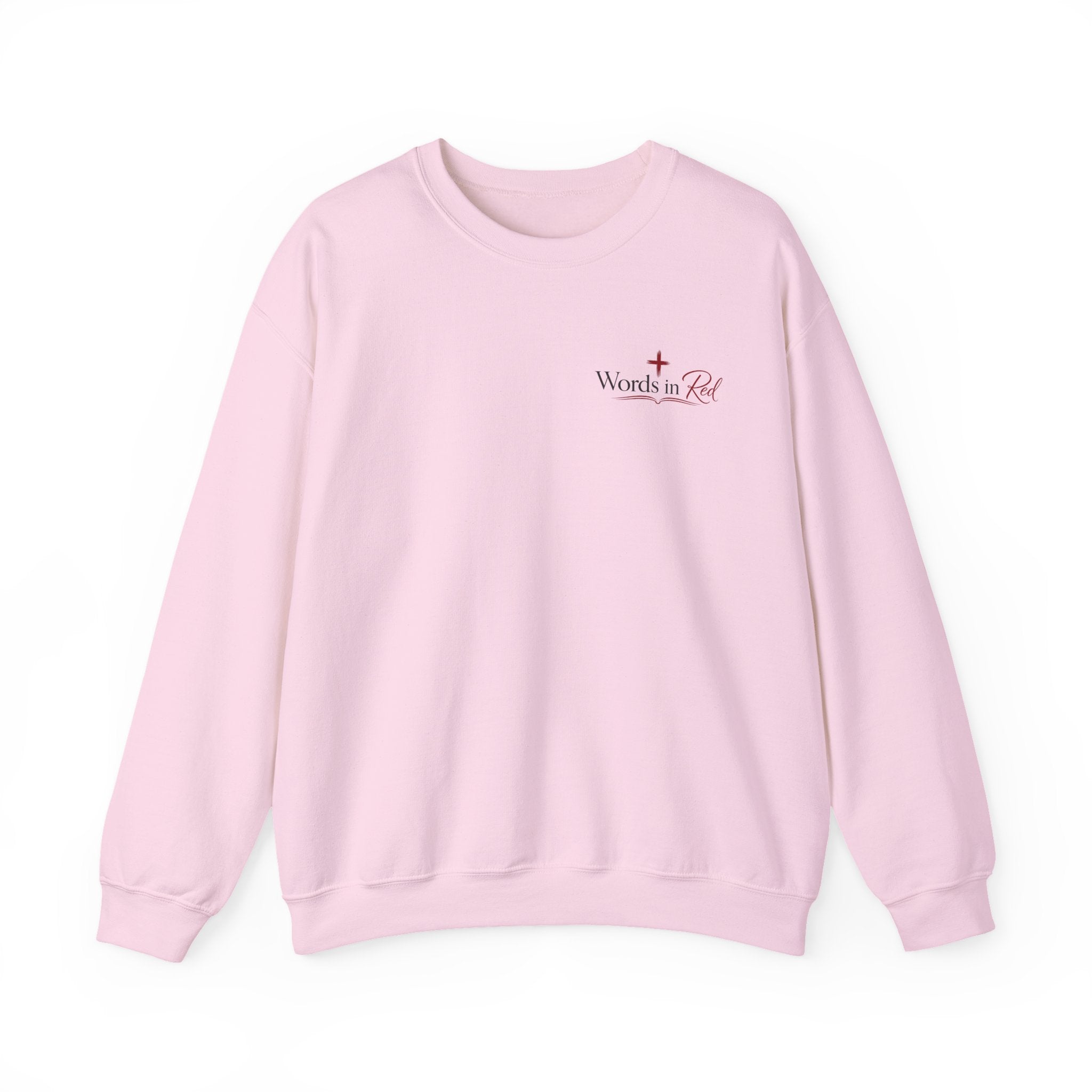 Crewneck Sweatshirt — "Words in Red" Christian Verse Comfort Pullover