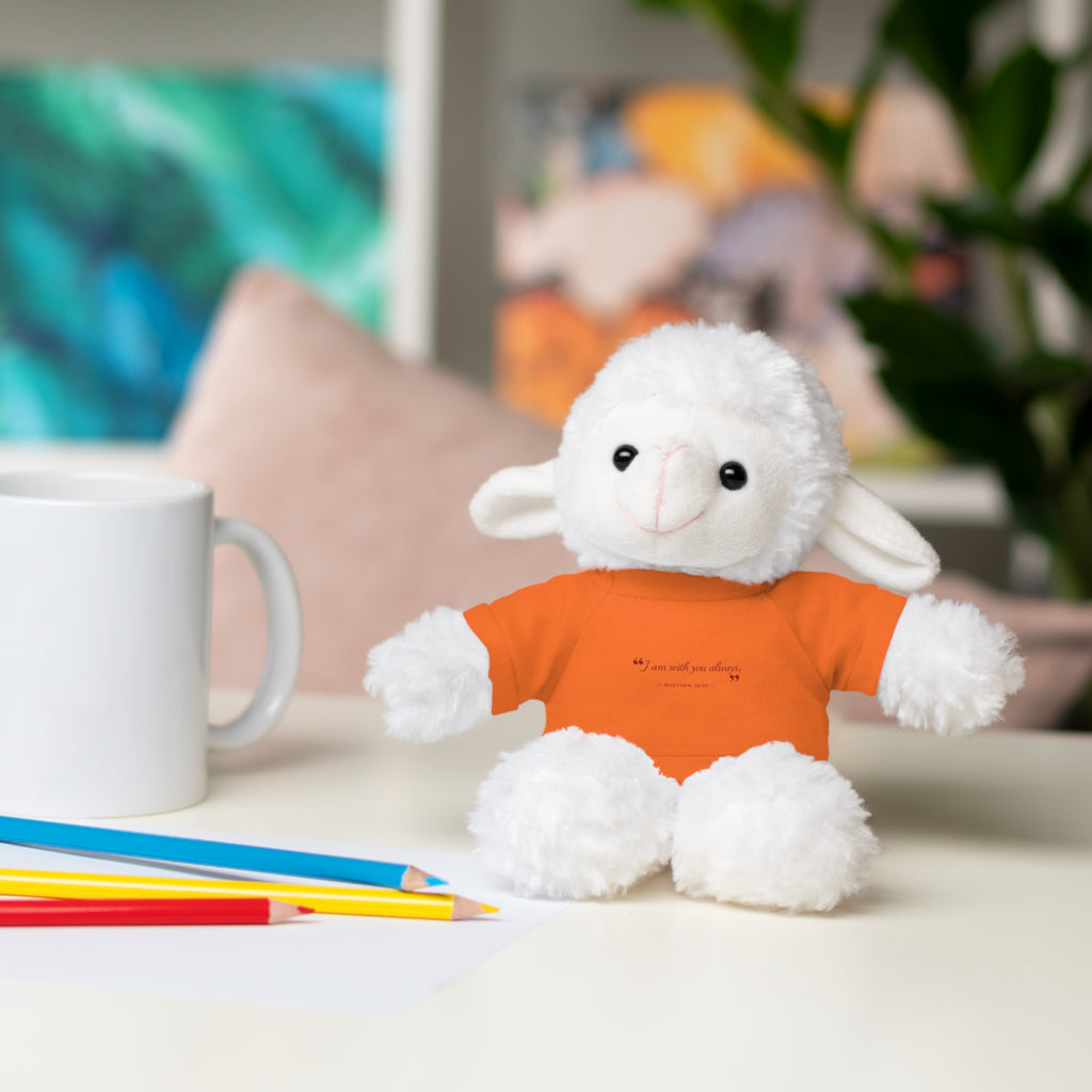 Plush Bear with “I am with you always.” — Matthew 28:20 Custom Tee – Soft Brown Teddy Gift