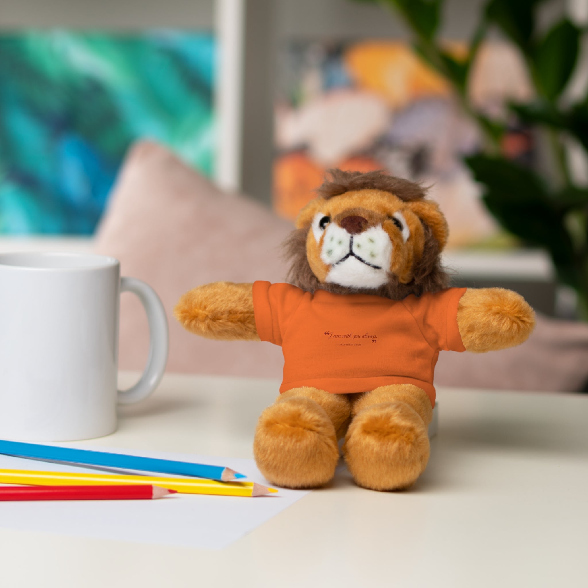 Plush Bear with “I am with you always.” — Matthew 28:20 Custom Tee – Soft Brown Teddy Gift