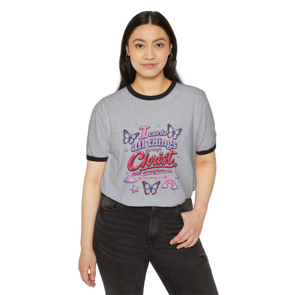 'I can do all things through Christ who strengthens me' Cotton Ringer T-Shirt