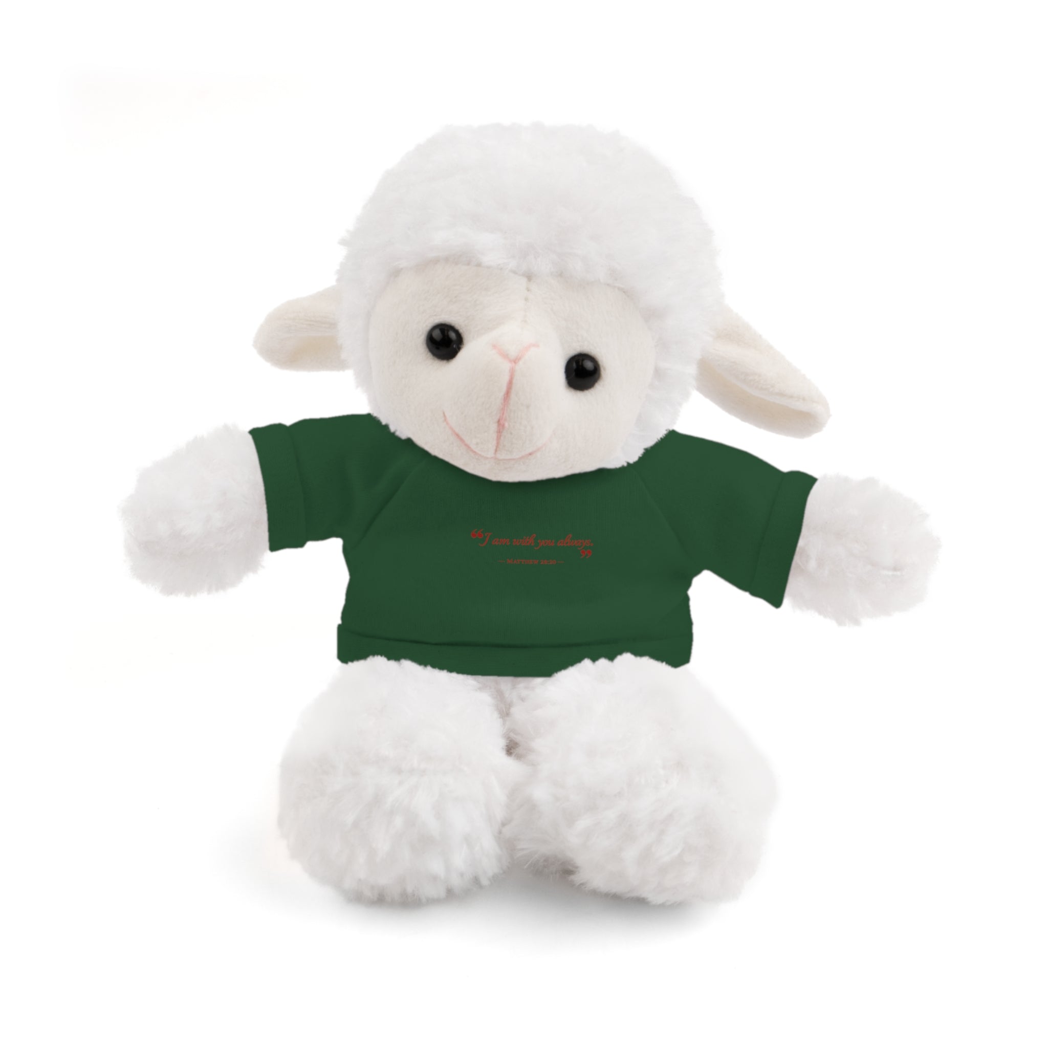 Plush Bear with “I am with you always.” — Matthew 28:20 Custom Tee – Soft Brown Teddy Gift