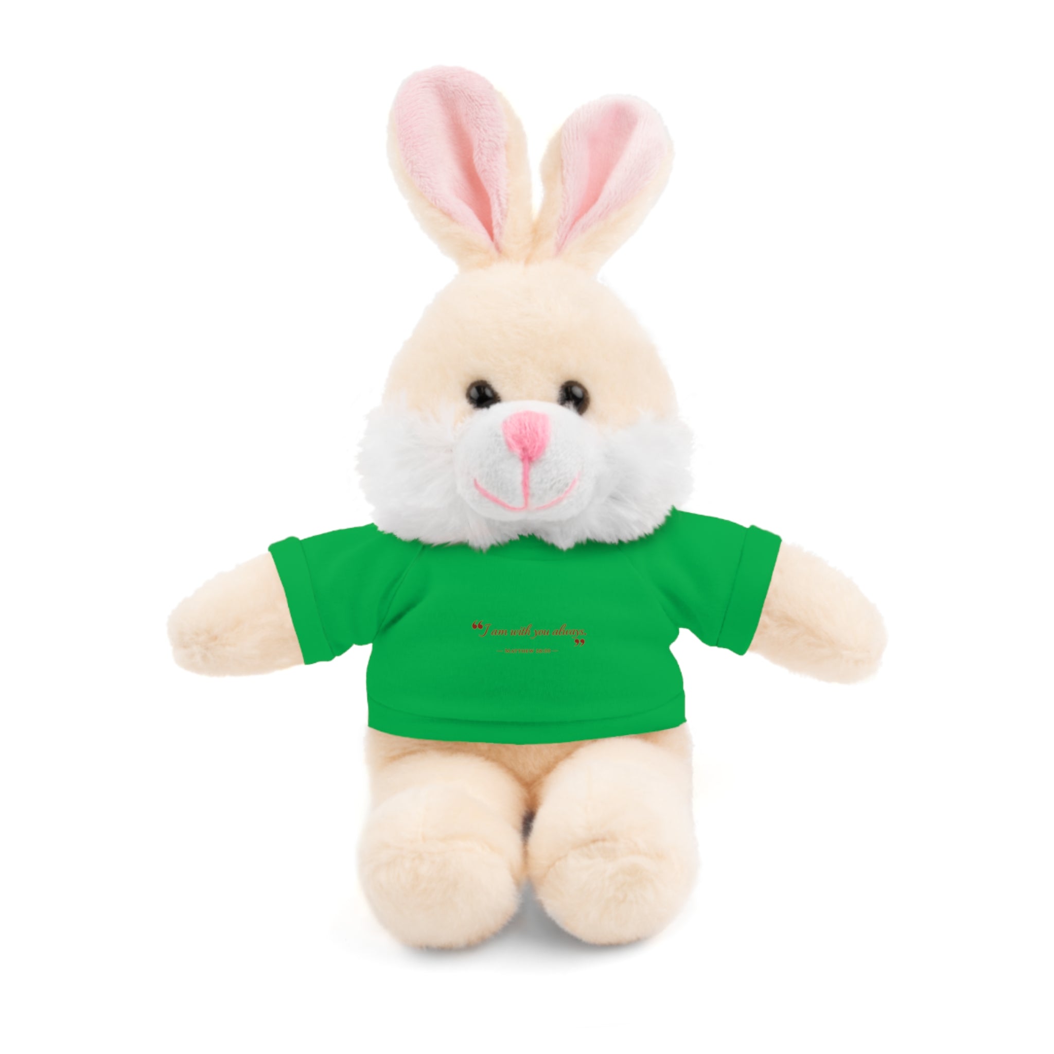 Plush Bear with “I am with you always.” — Matthew 28:20 Custom Tee – Soft Brown Teddy Gift