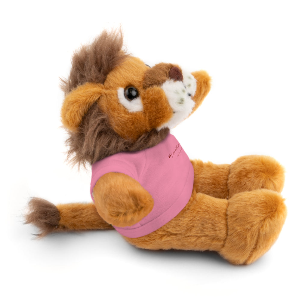 Plush Bear with “I am with you always.” — Matthew 28:20 Custom Tee – Soft Brown Teddy Gift
