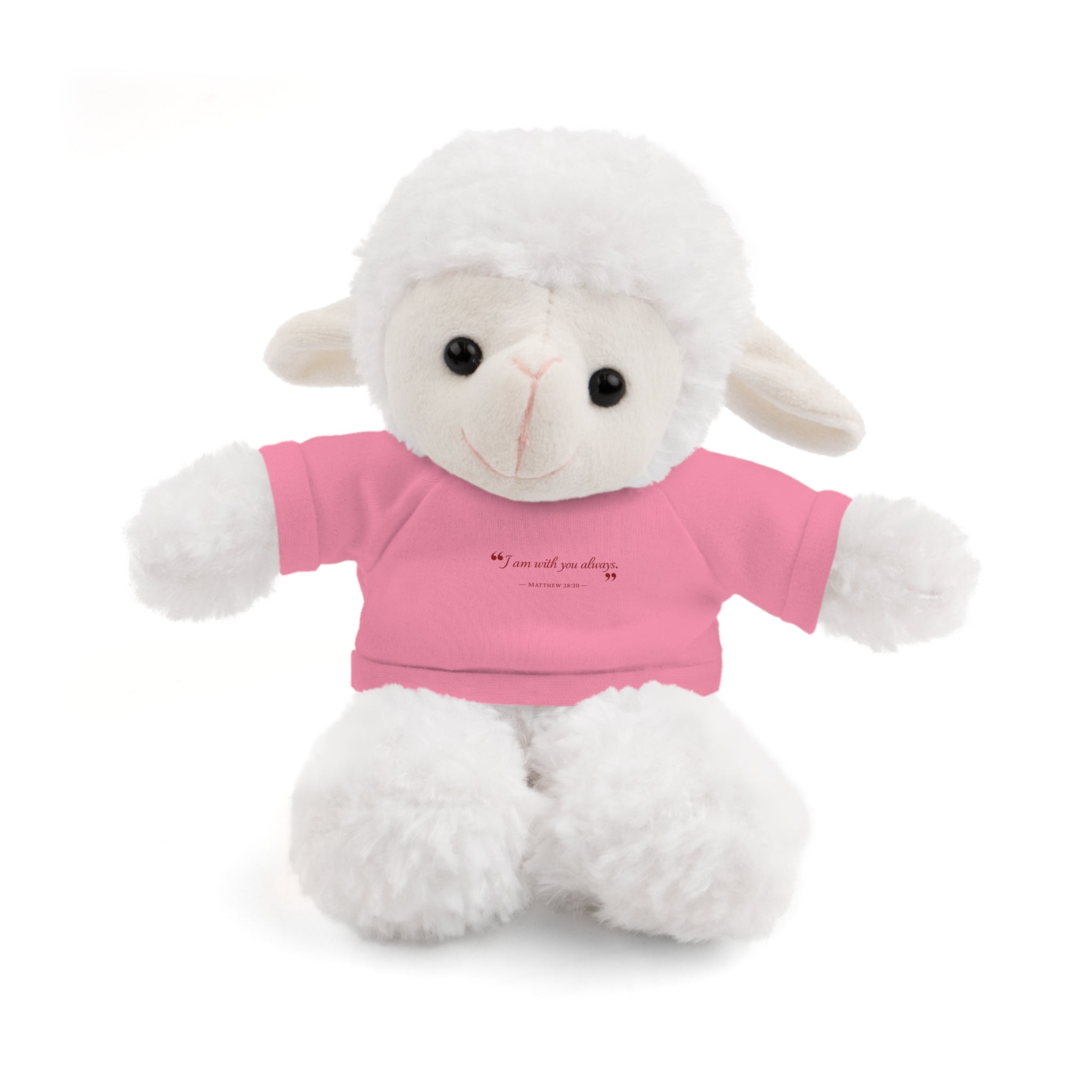 Plush Bear with “I am with you always.” — Matthew 28:20 Custom Tee – Soft Brown Teddy Gift