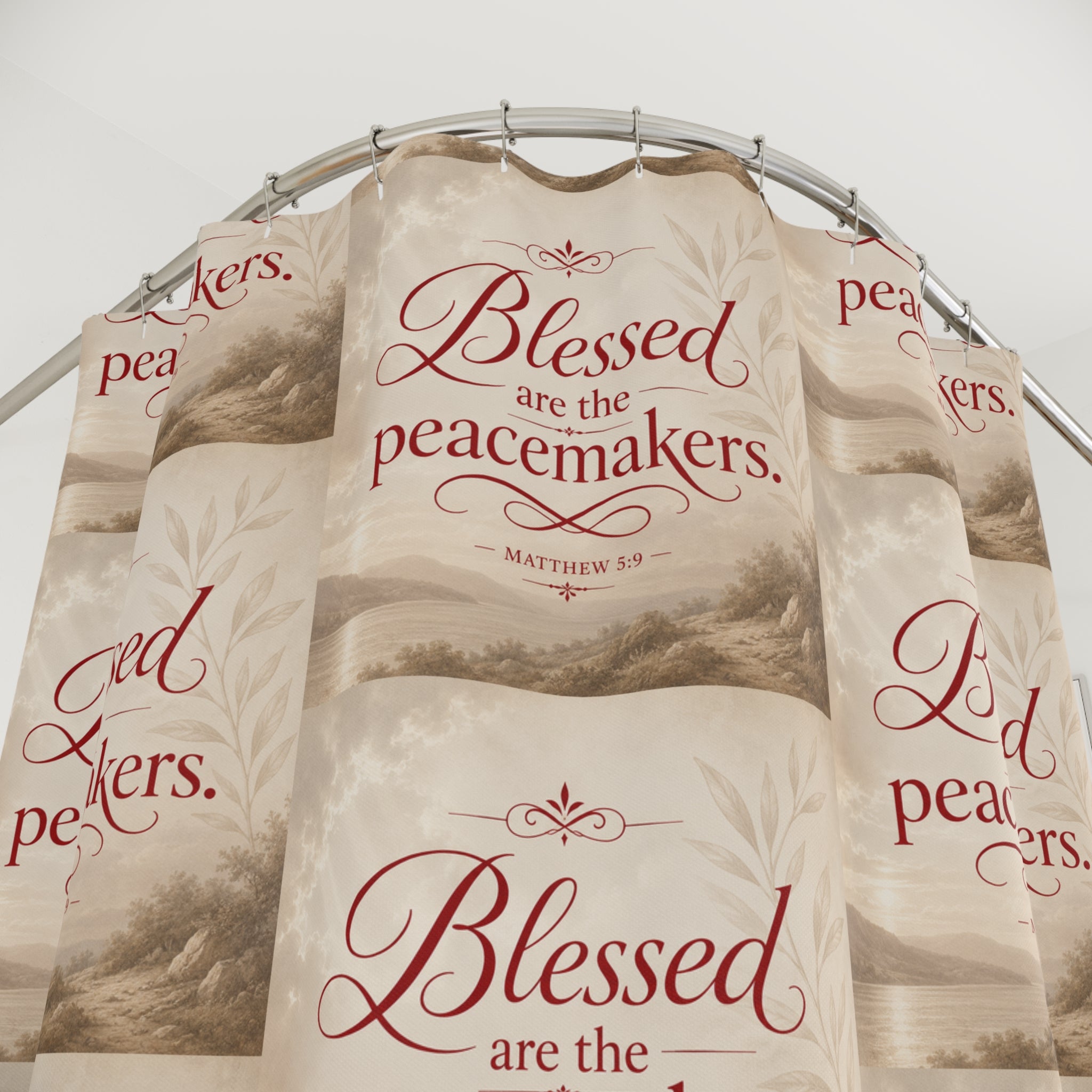 Blessed Are the Peacemakers Shower Curtain — Christian Inspirational Bathroom Decor