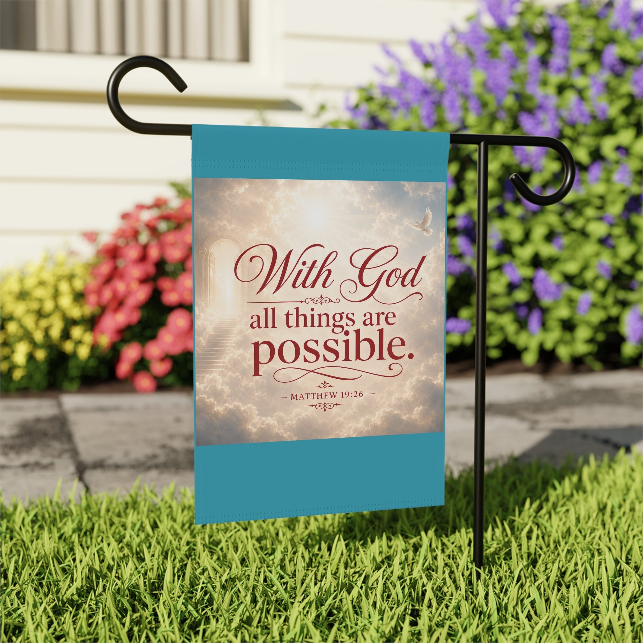Inspirational Garden Banner — "With God All Things Are Possible" Scripture Yard Flag