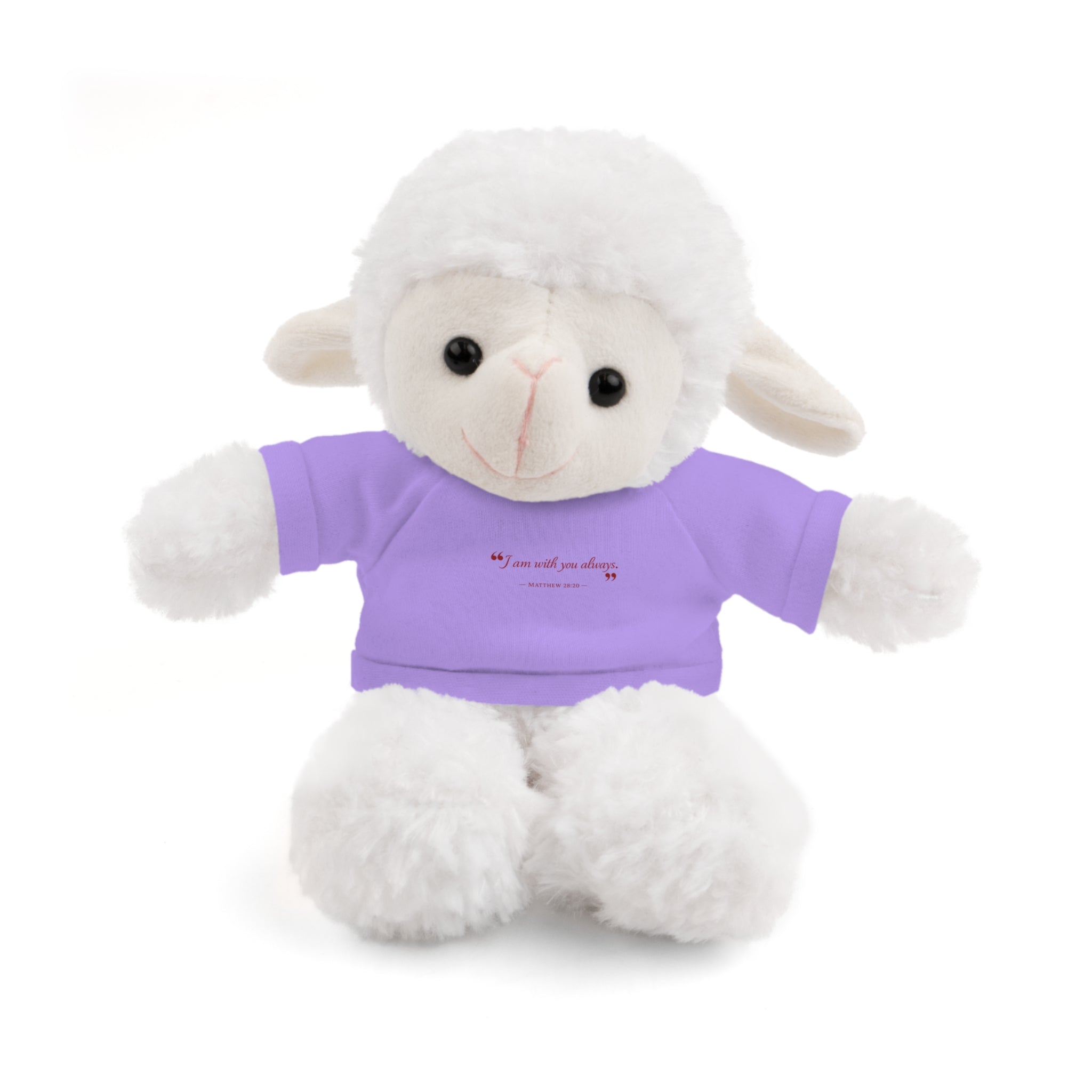 Plush Bear with “I am with you always.” — Matthew 28:20 Custom Tee – Soft Brown Teddy Gift