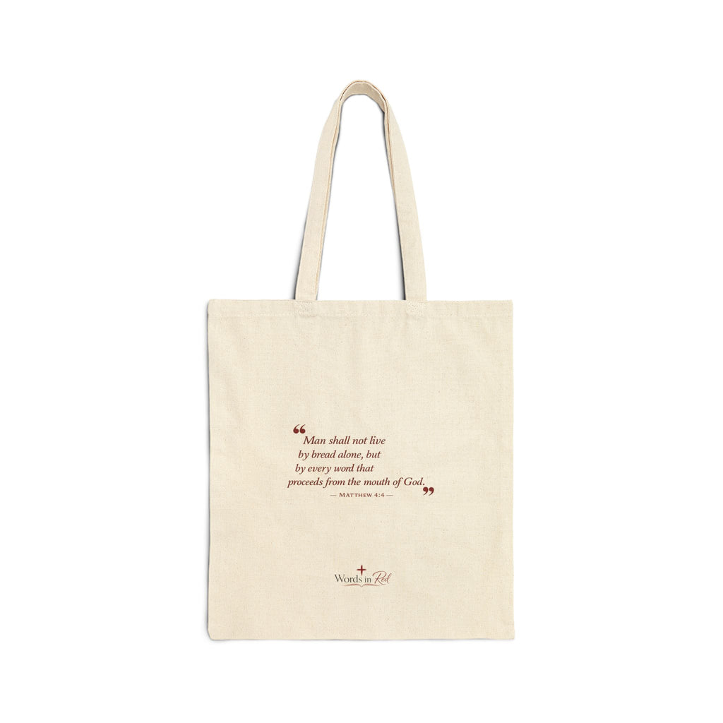 Canvas Tote Bag — Inspirational Bible Quote "Man shall not live by bread alone"