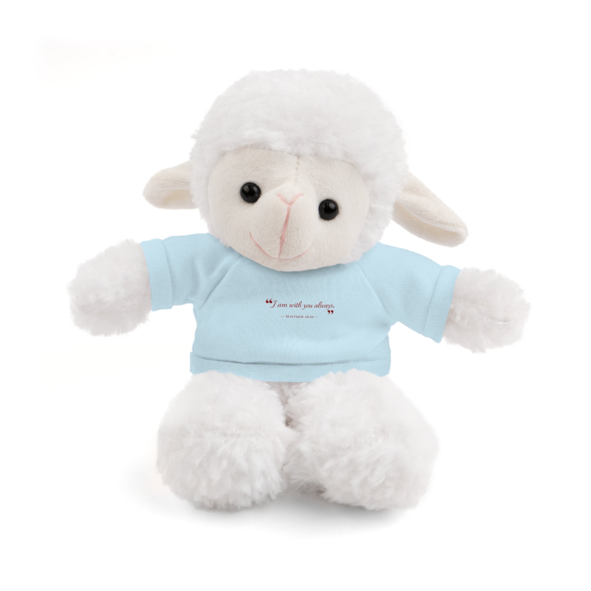 Plush Bear with “I am with you always.” — Matthew 28:20 Custom Tee – Soft Brown Teddy Gift