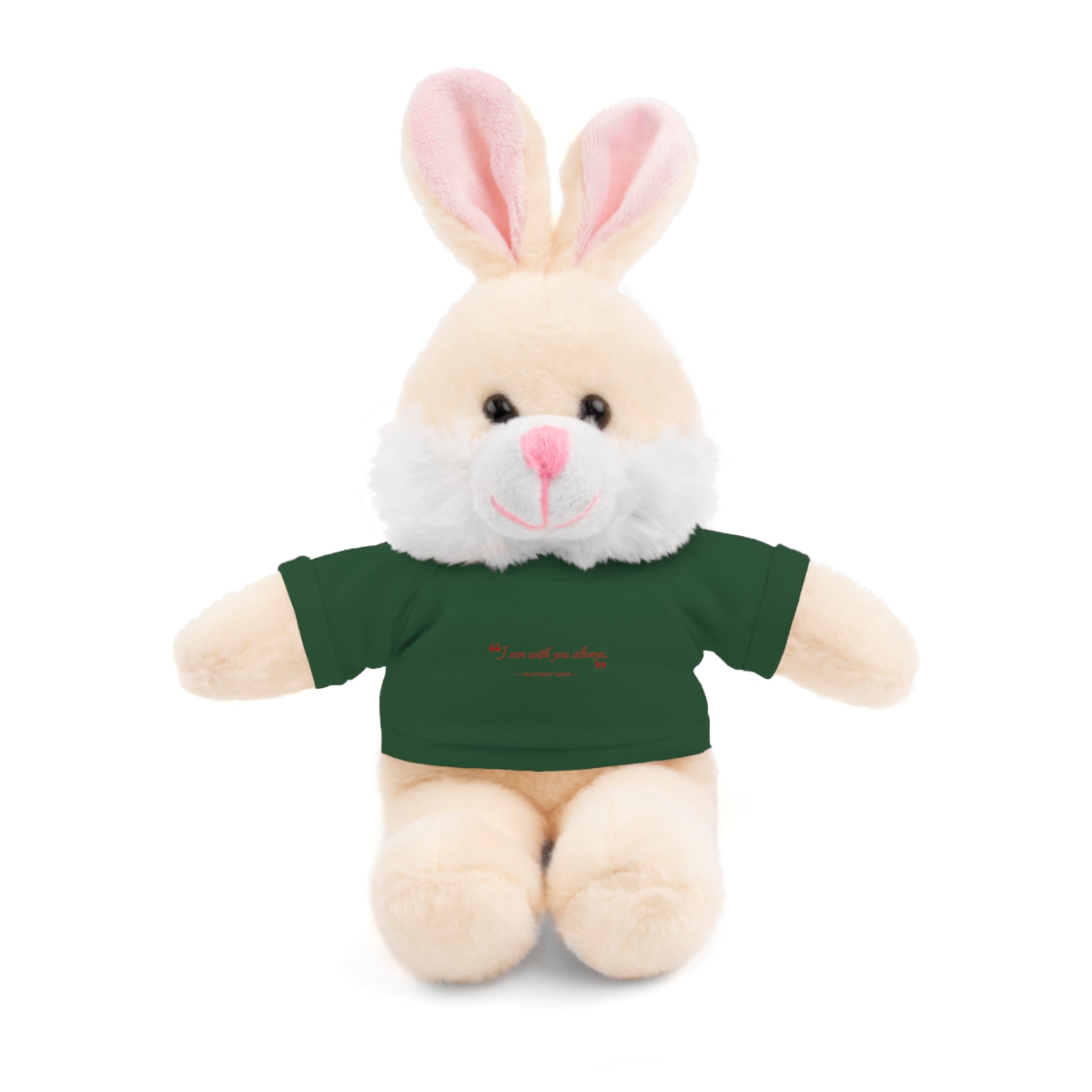 Plush Bear with “I am with you always.” — Matthew 28:20 Custom Tee – Soft Brown Teddy Gift