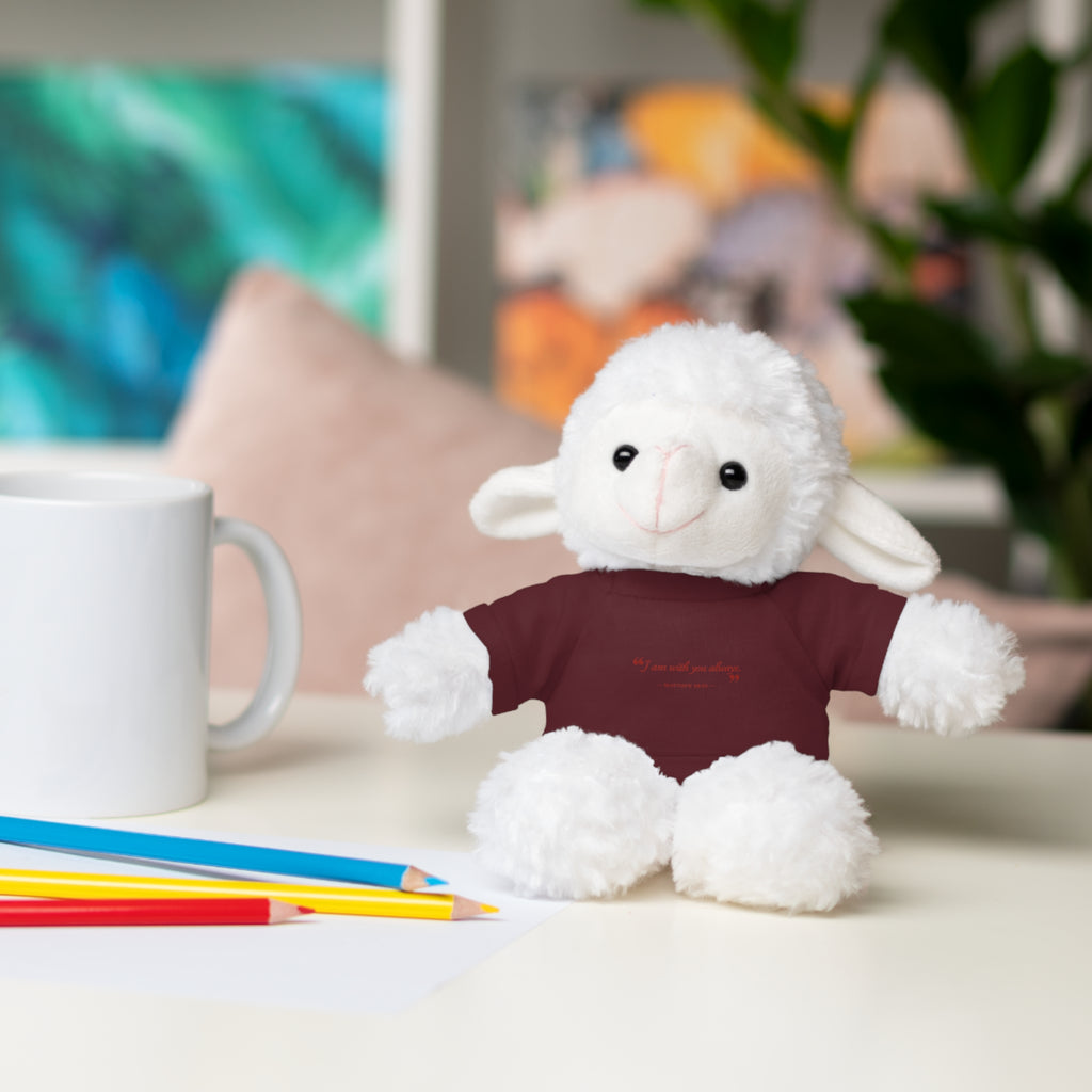 Plush Bear with “I am with you always.” — Matthew 28:20 Custom Tee – Soft Brown Teddy Gift