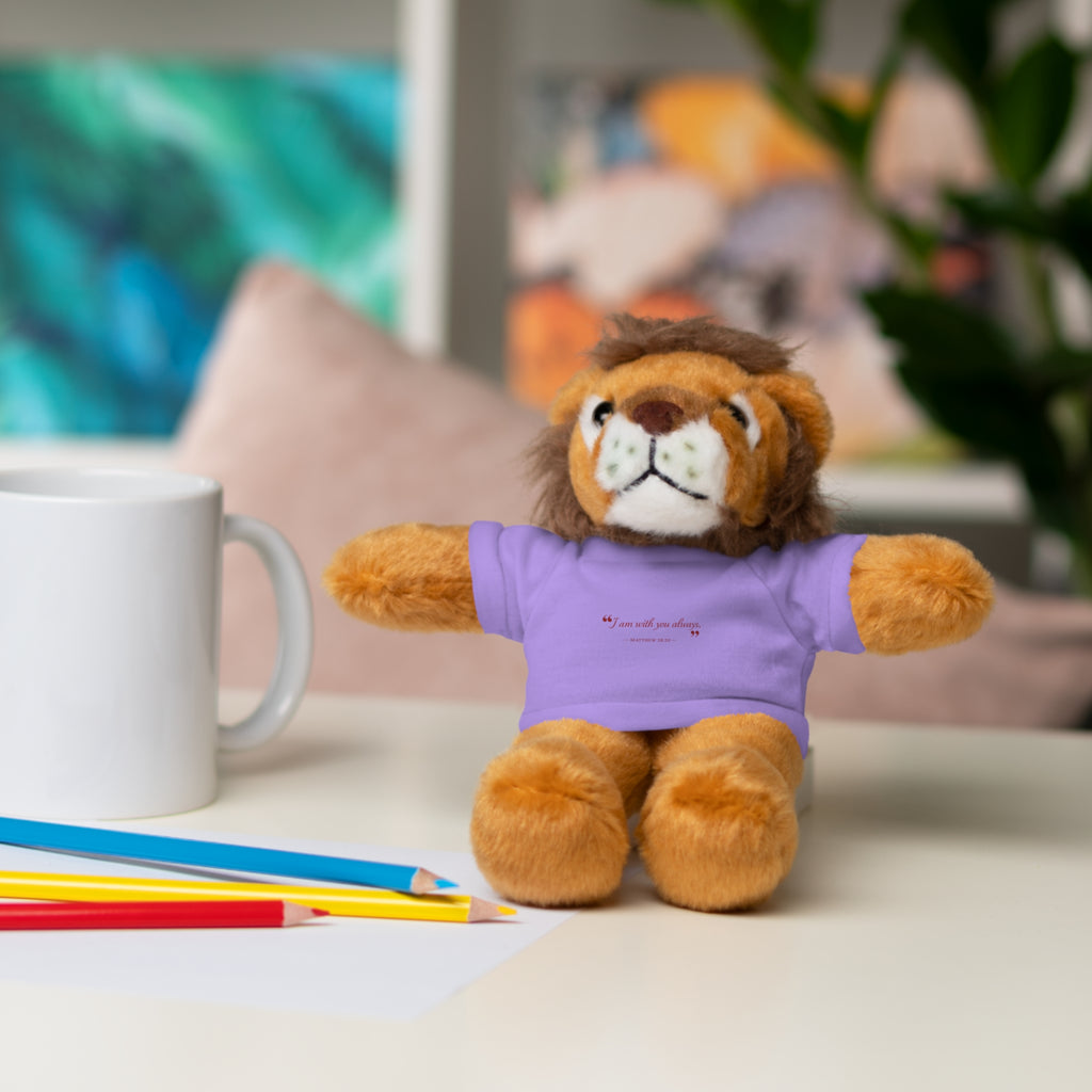 Plush Bear with “I am with you always.” — Matthew 28:20 Custom Tee – Soft Brown Teddy Gift