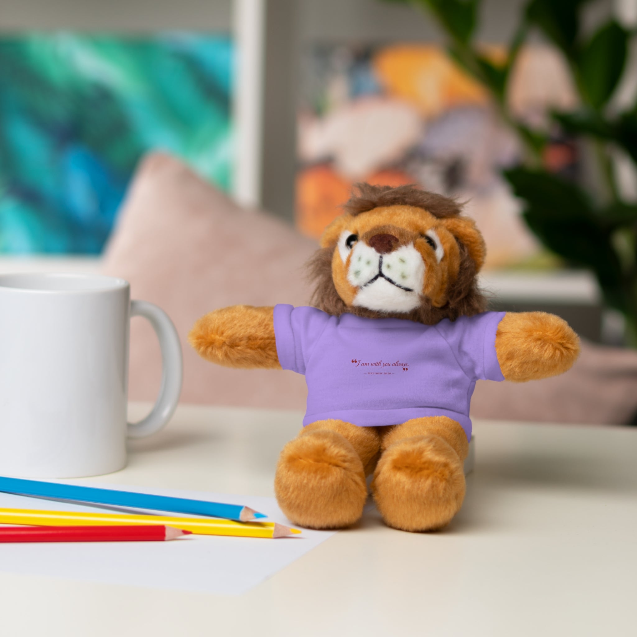 Plush Bear with “I am with you always.” — Matthew 28:20 Custom Tee – Soft Brown Teddy Gift