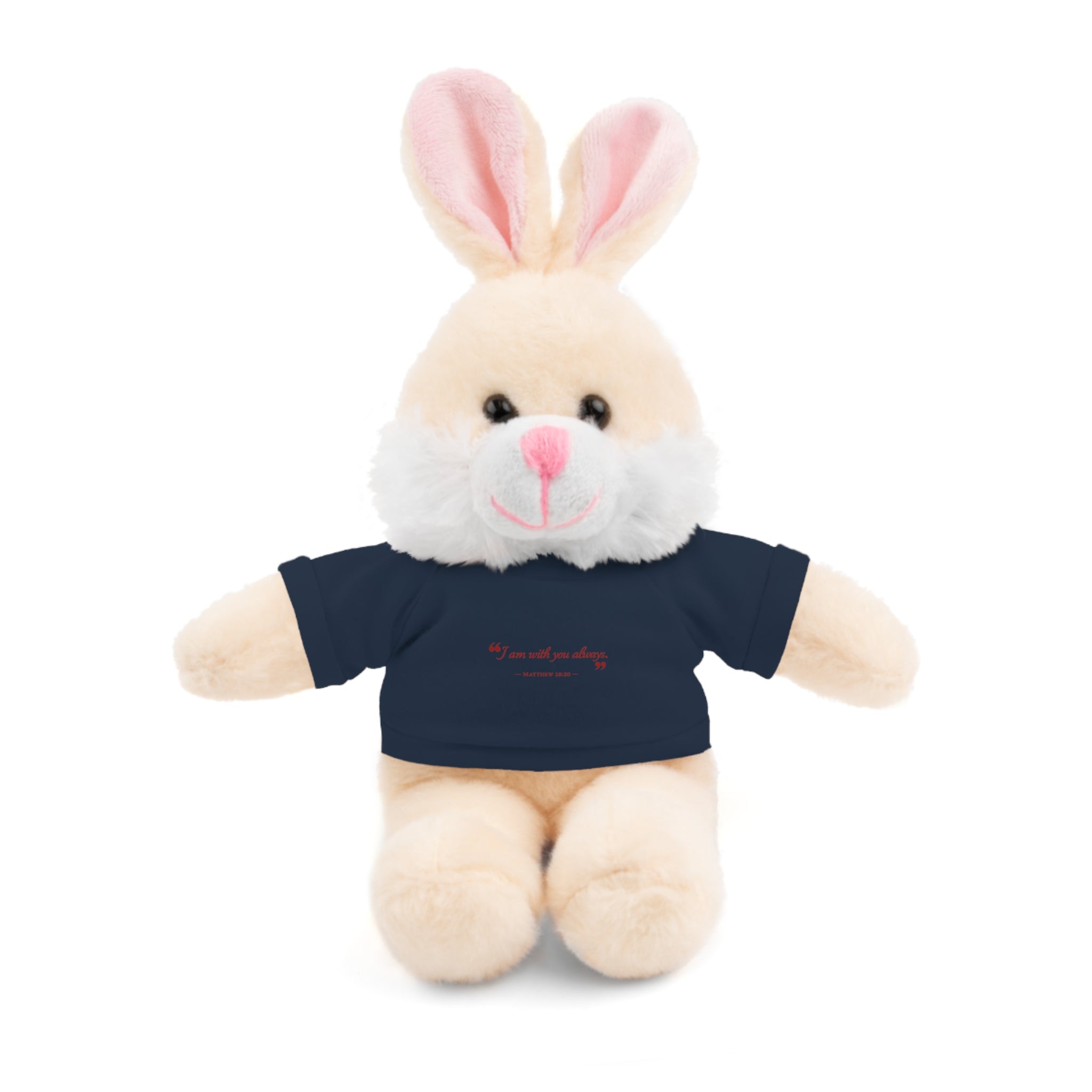 Plush Bear with “I am with you always.” — Matthew 28:20 Custom Tee – Soft Brown Teddy Gift