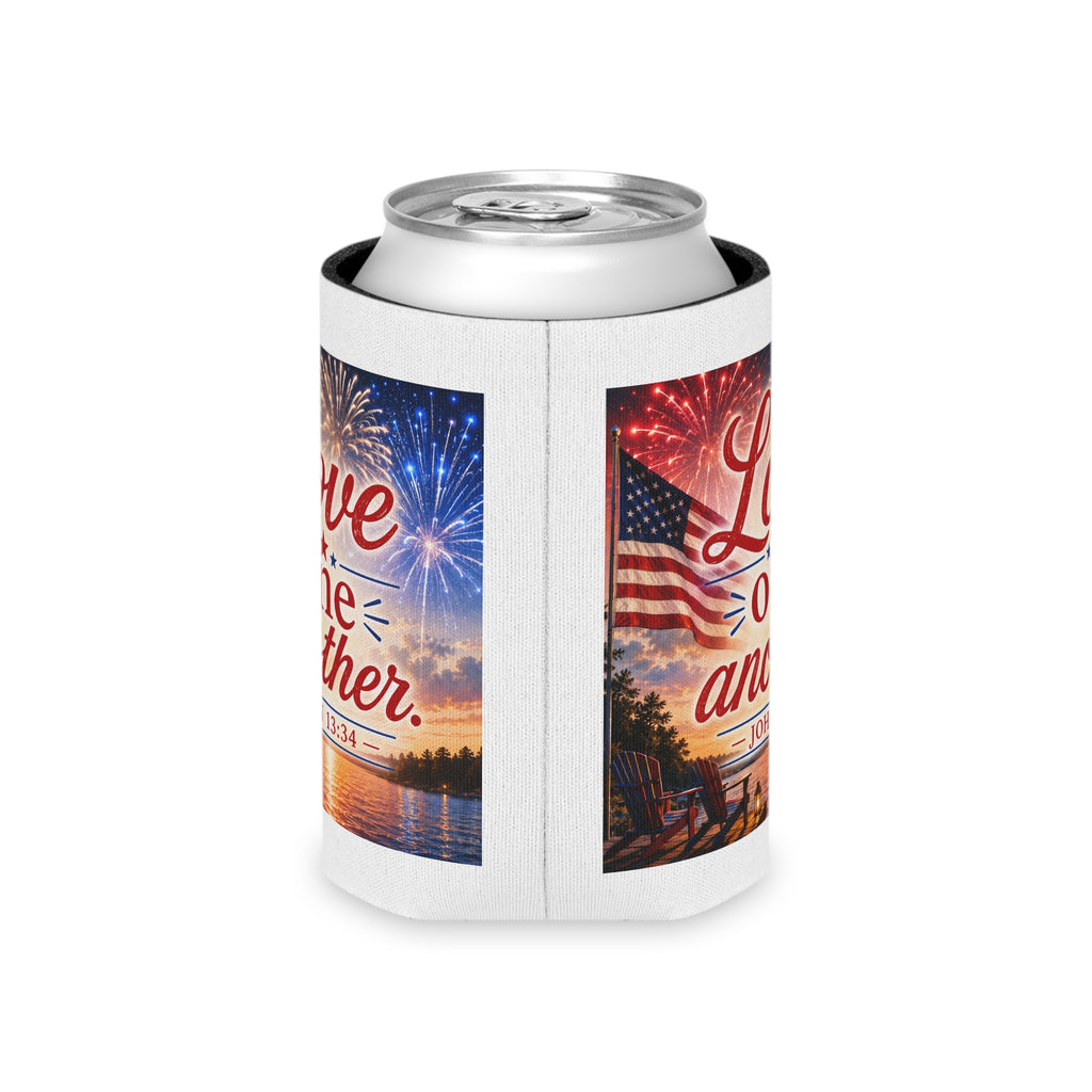 Patriotic Can Cooler "Love One Another"  — John 13:34 - July 4th Beverage Cooler