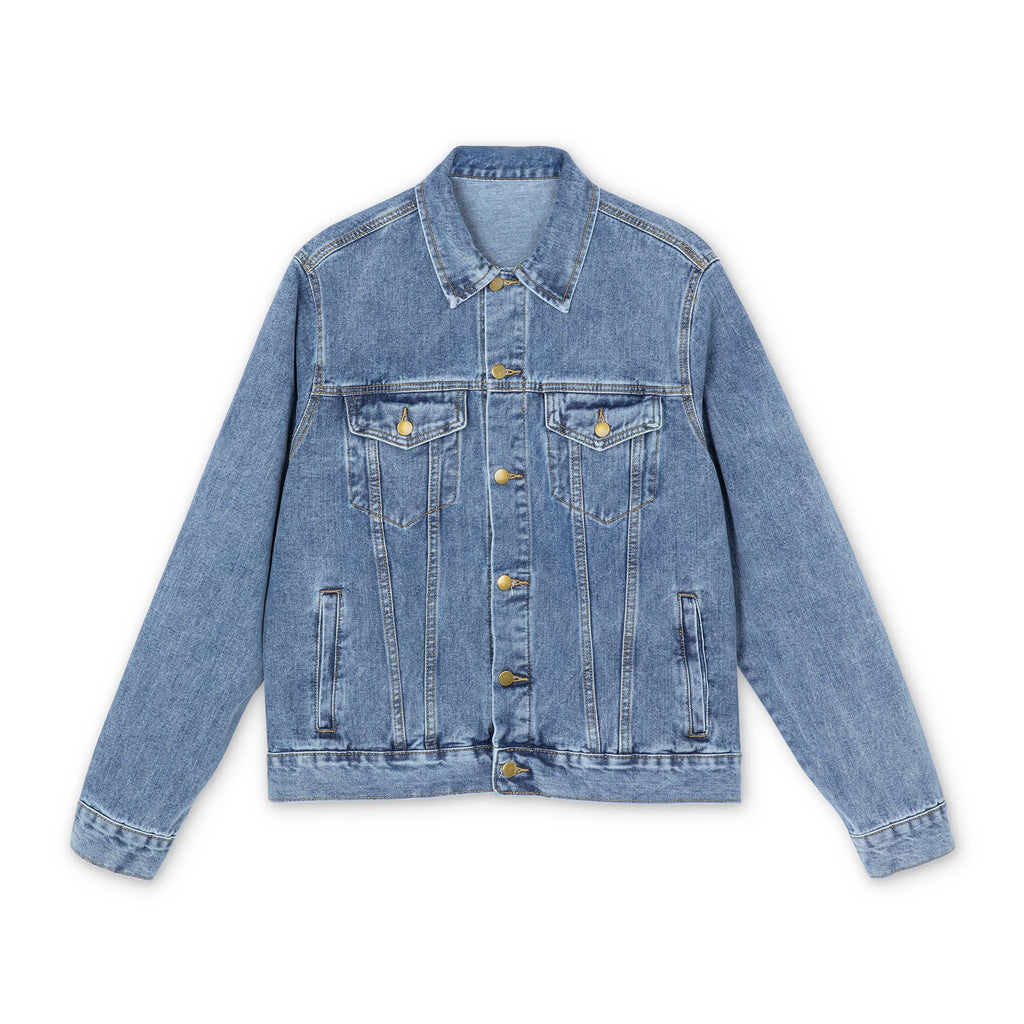Denim Jacket — Men's 'Words in Red' Cross Back Logo Jacket