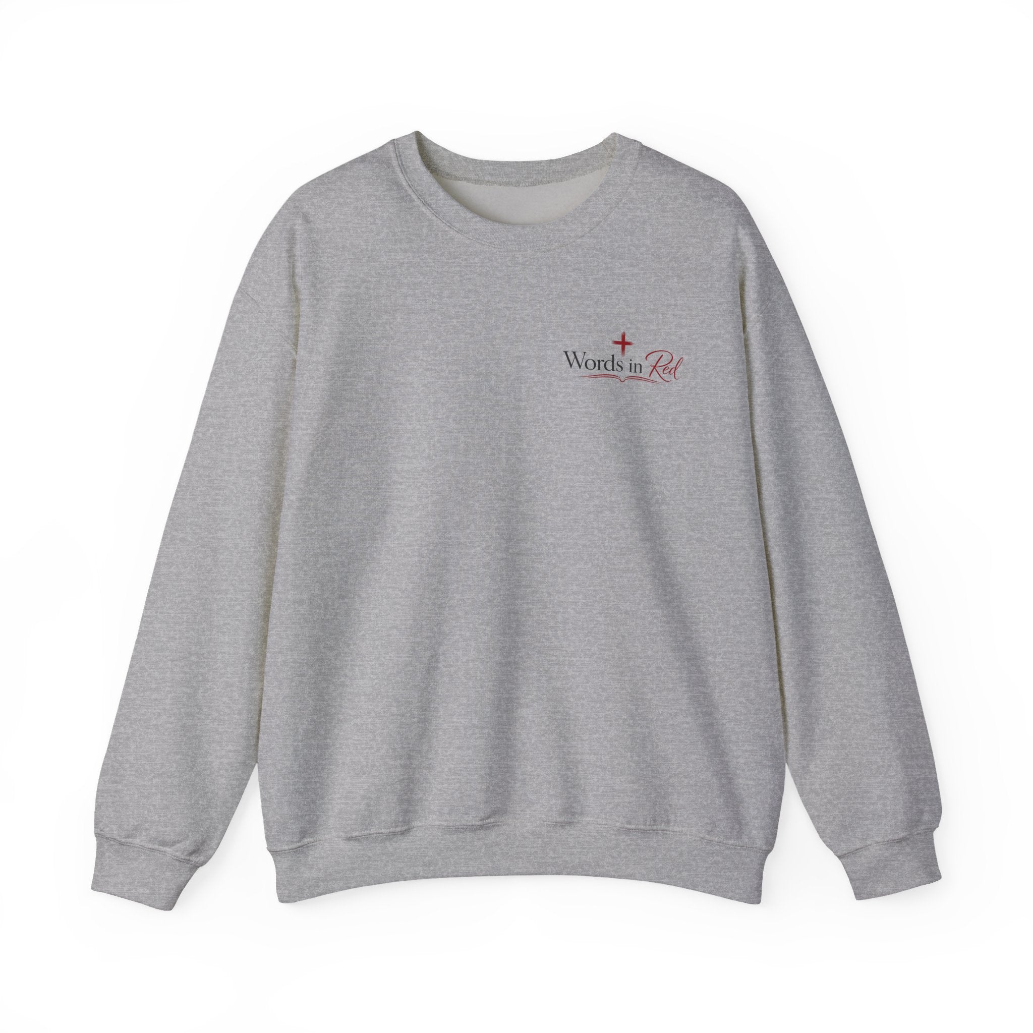Crewneck Sweatshirt — "Words in Red" Christian Verse Comfort Pullover